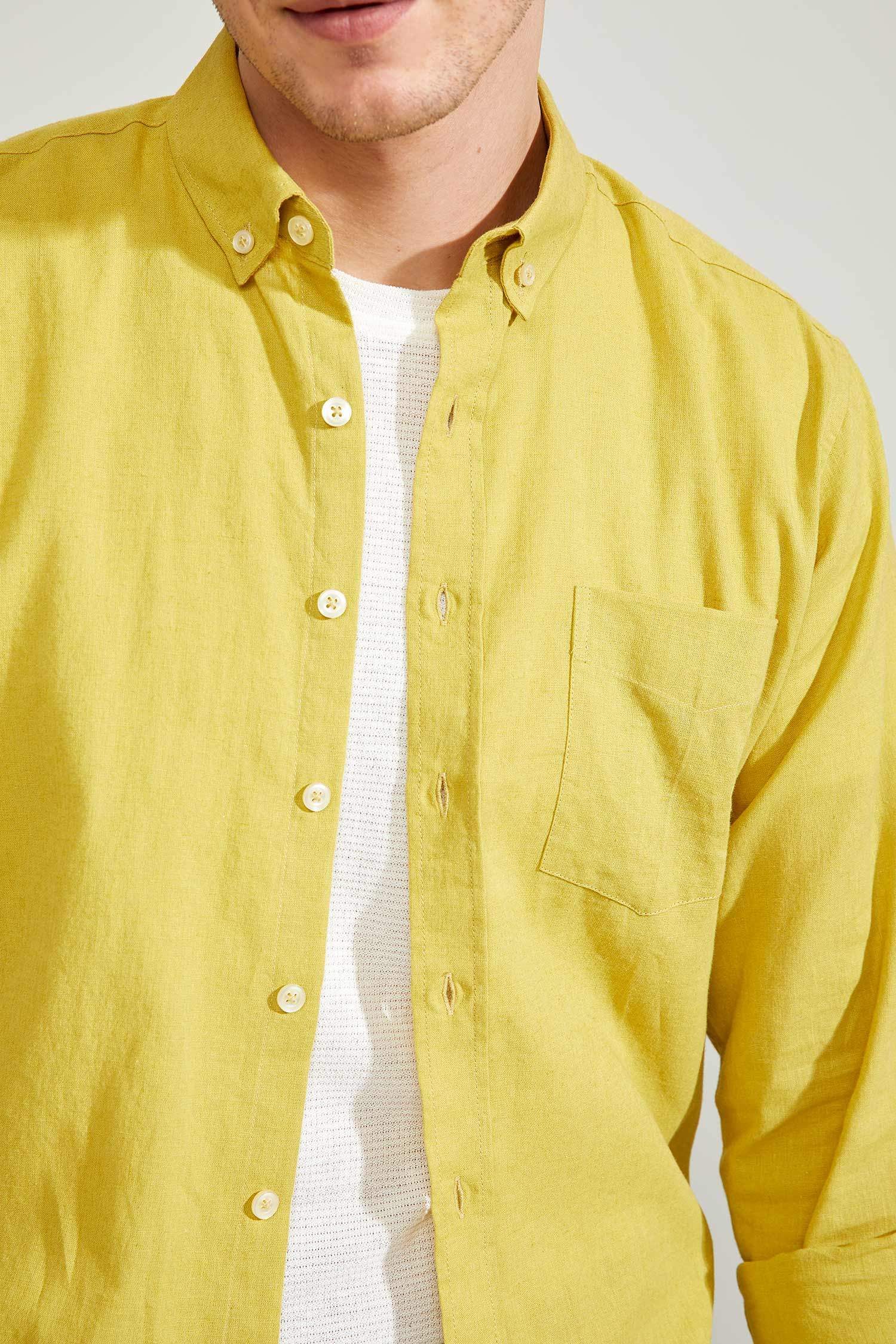 Modern Fit Keten Karışımlı Uzun Kollu Gömlek