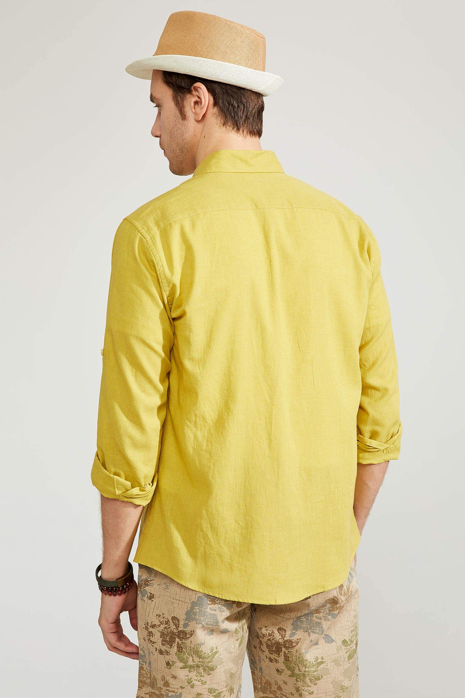 Modern Fit Keten Karışımlı Uzun Kollu Gömlek