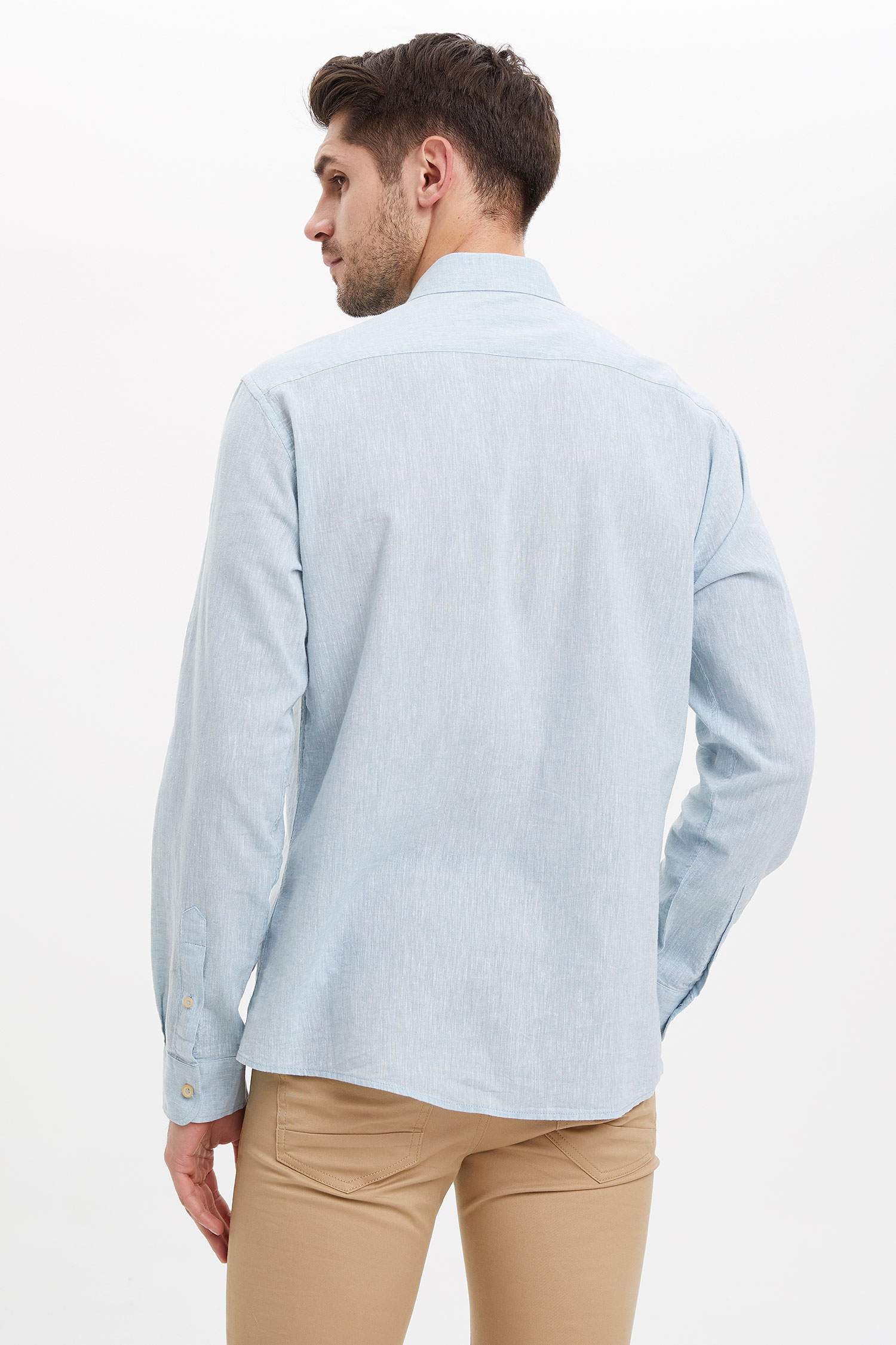 Modern Fit Keten Karışımlı Uzun Kollu Gömlek