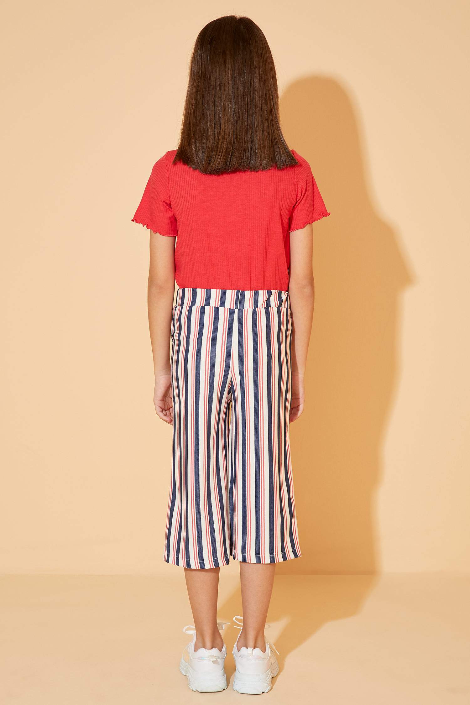 Kız Çocuk Wide Leg Çizgili Cep Detaylı Pantolon