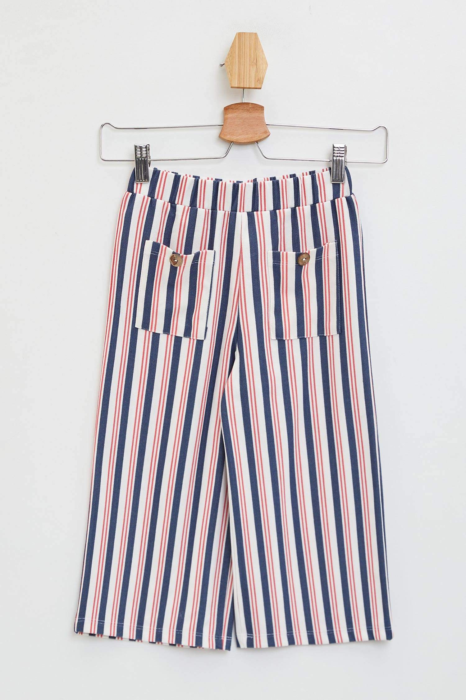 Kız Çocuk Wide Leg Çizgili Cep Detaylı Pantolon