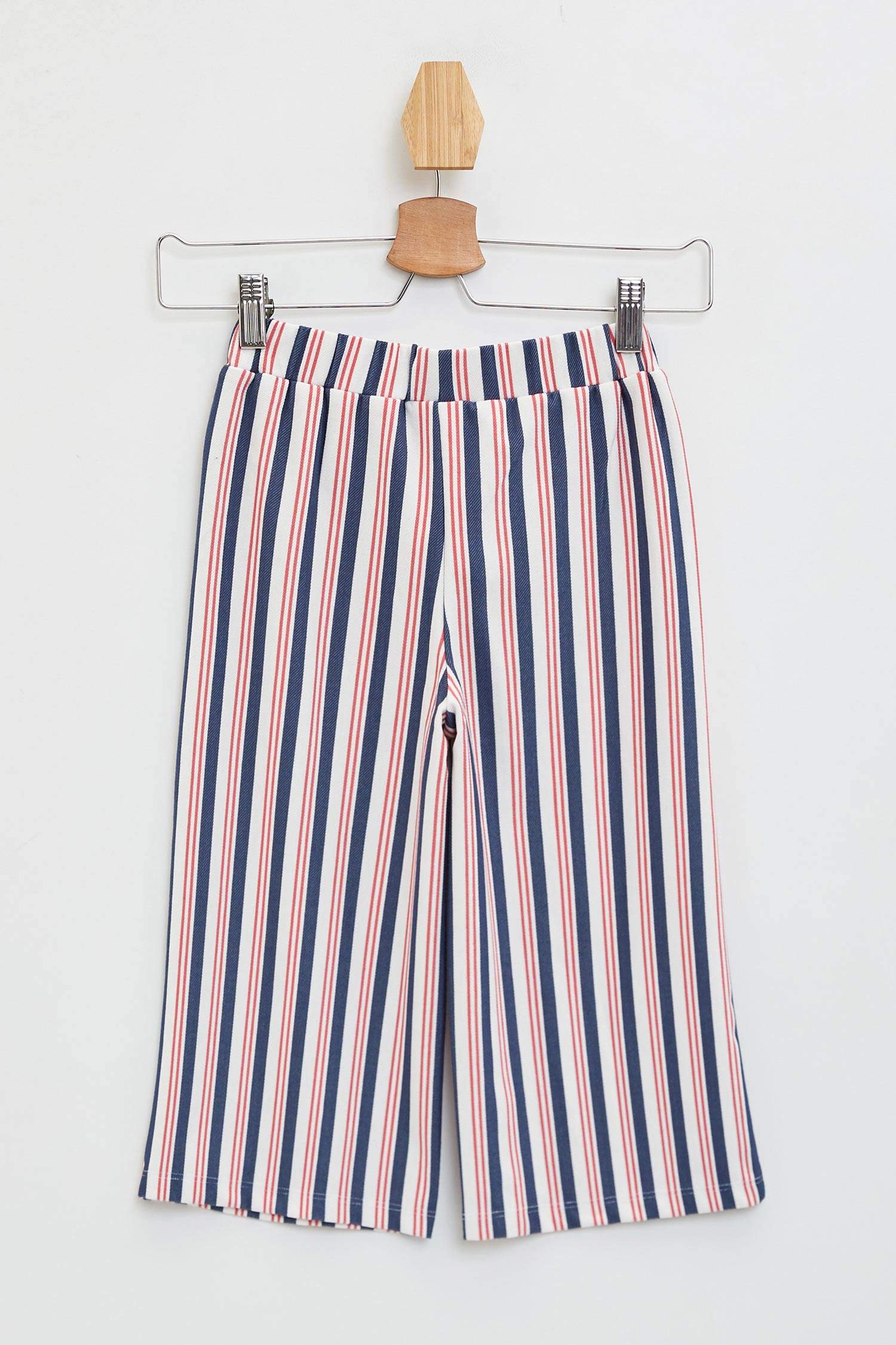 Kız Çocuk Wide Leg Çizgili Cep Detaylı Pantolon