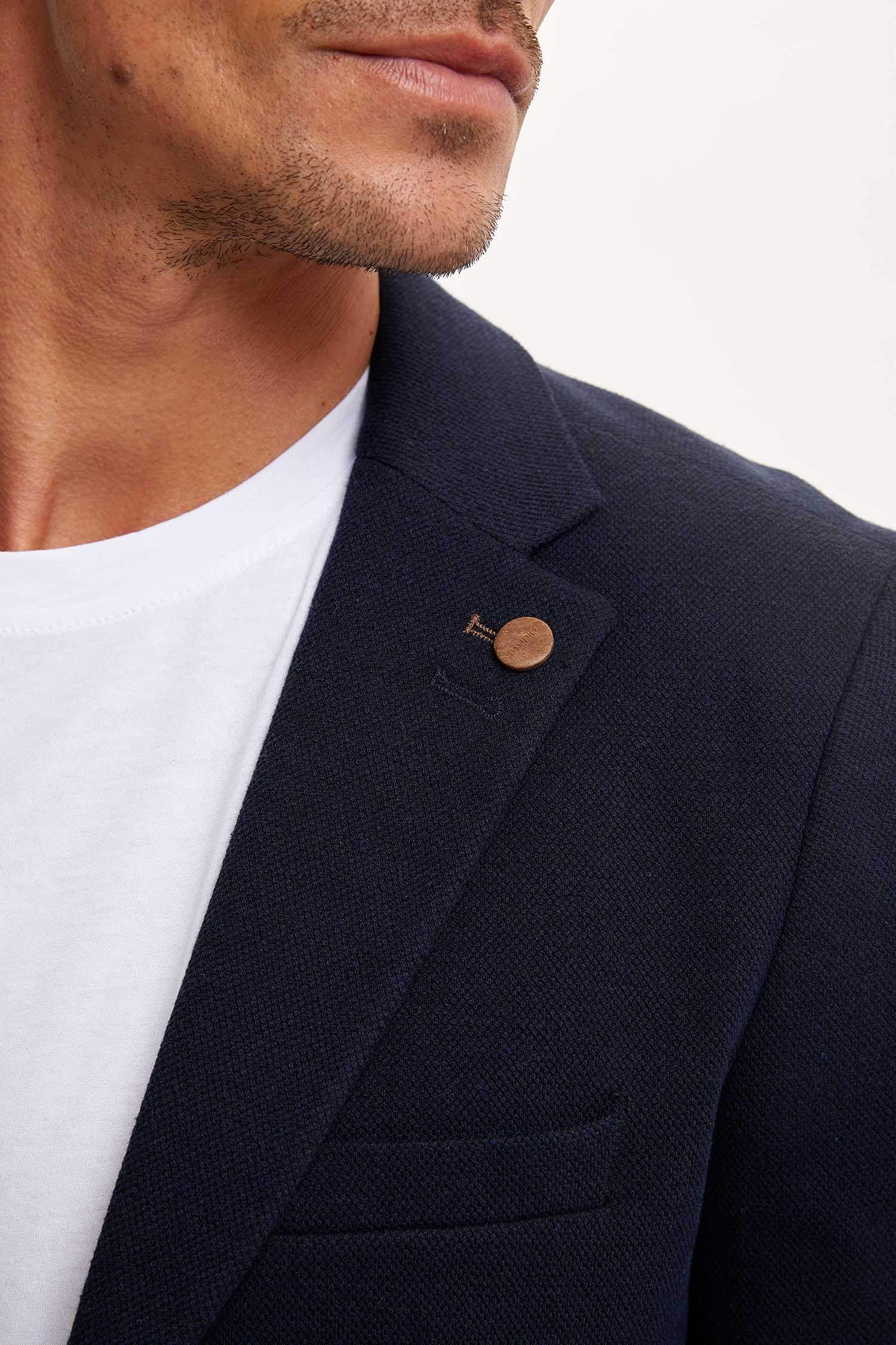 Slim Fit Dokulu Blazer Ceket