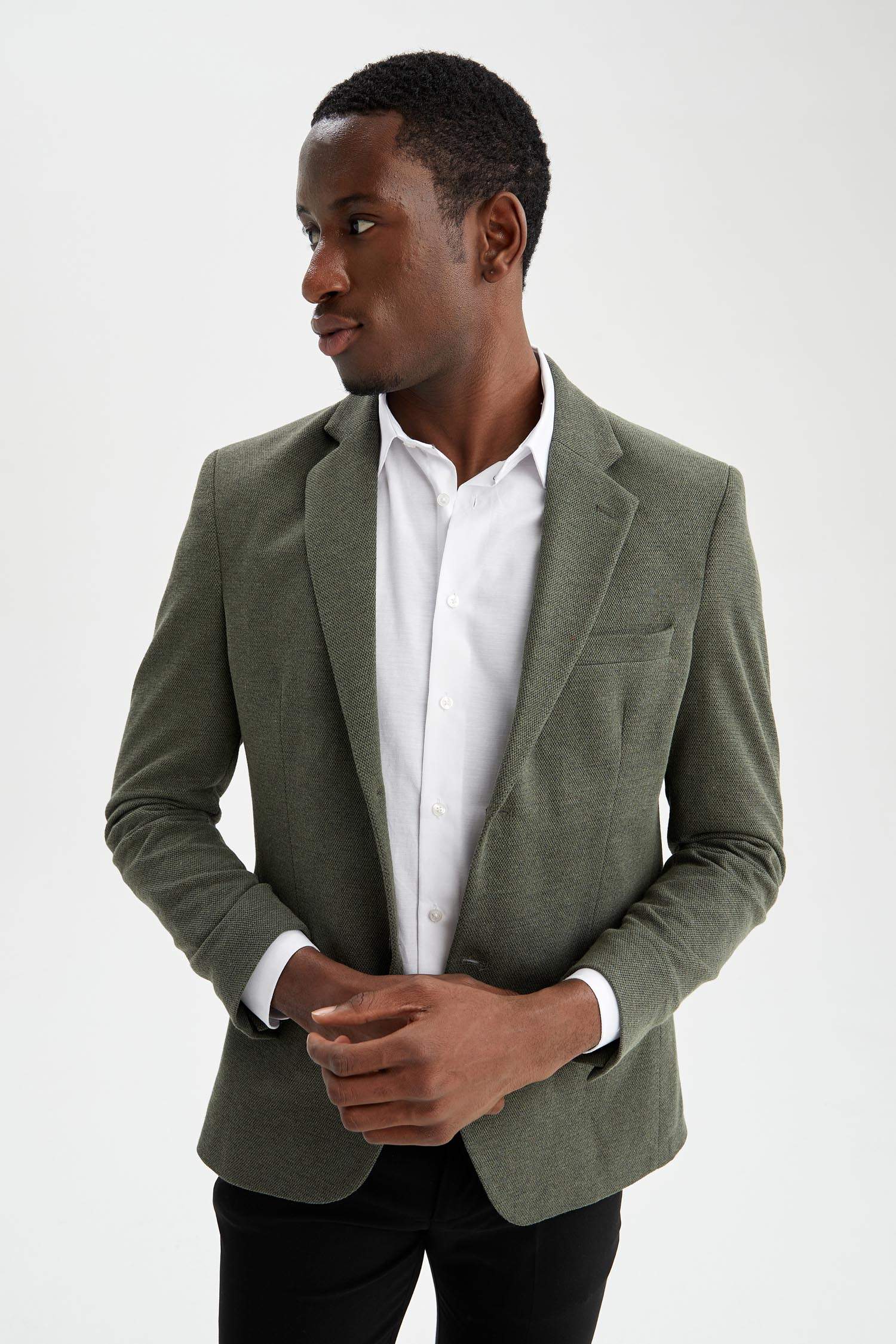 Slim Fit Dokulu Blazer Ceket