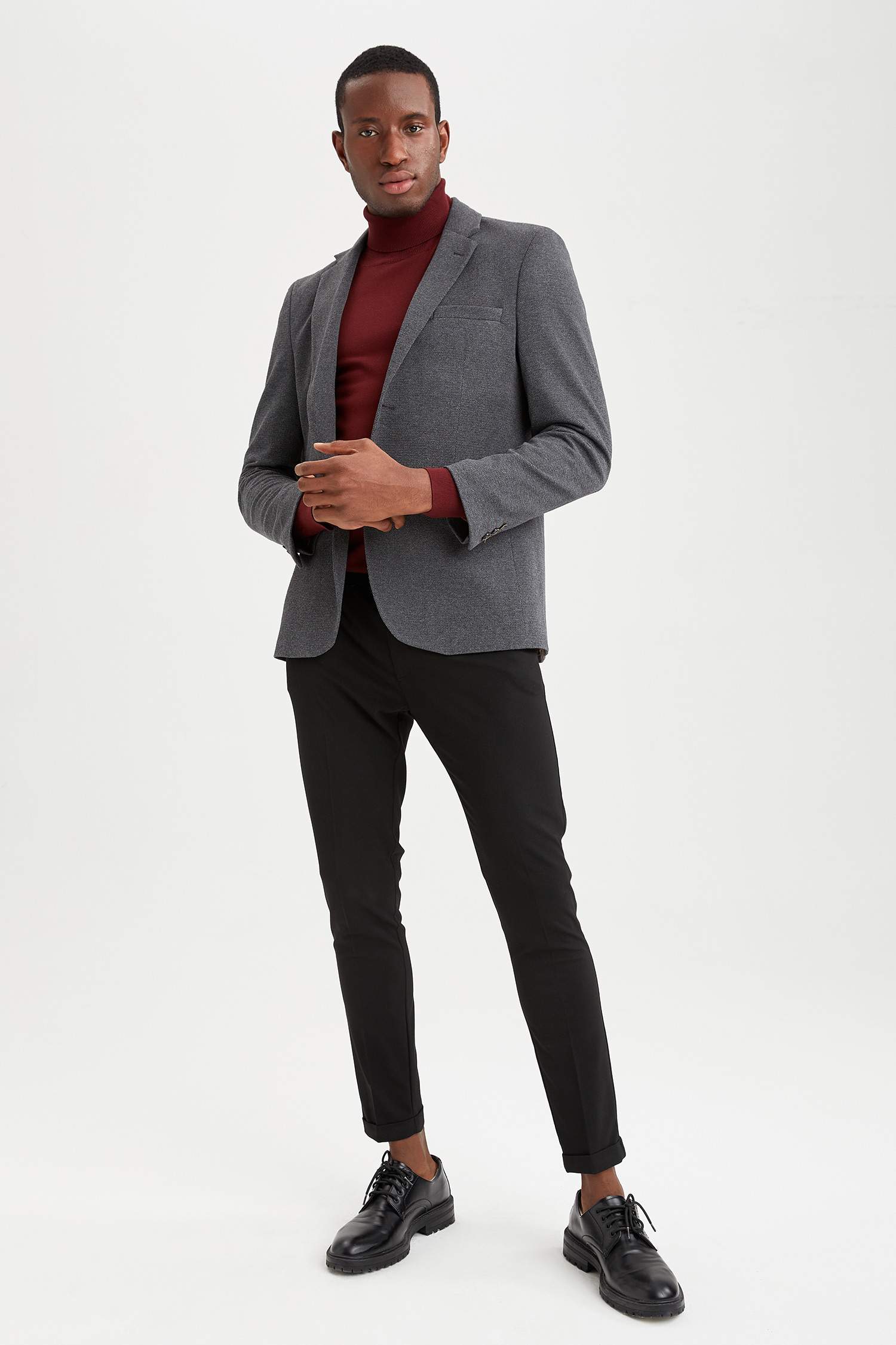 Slim Fit Dokulu Blazer Ceket