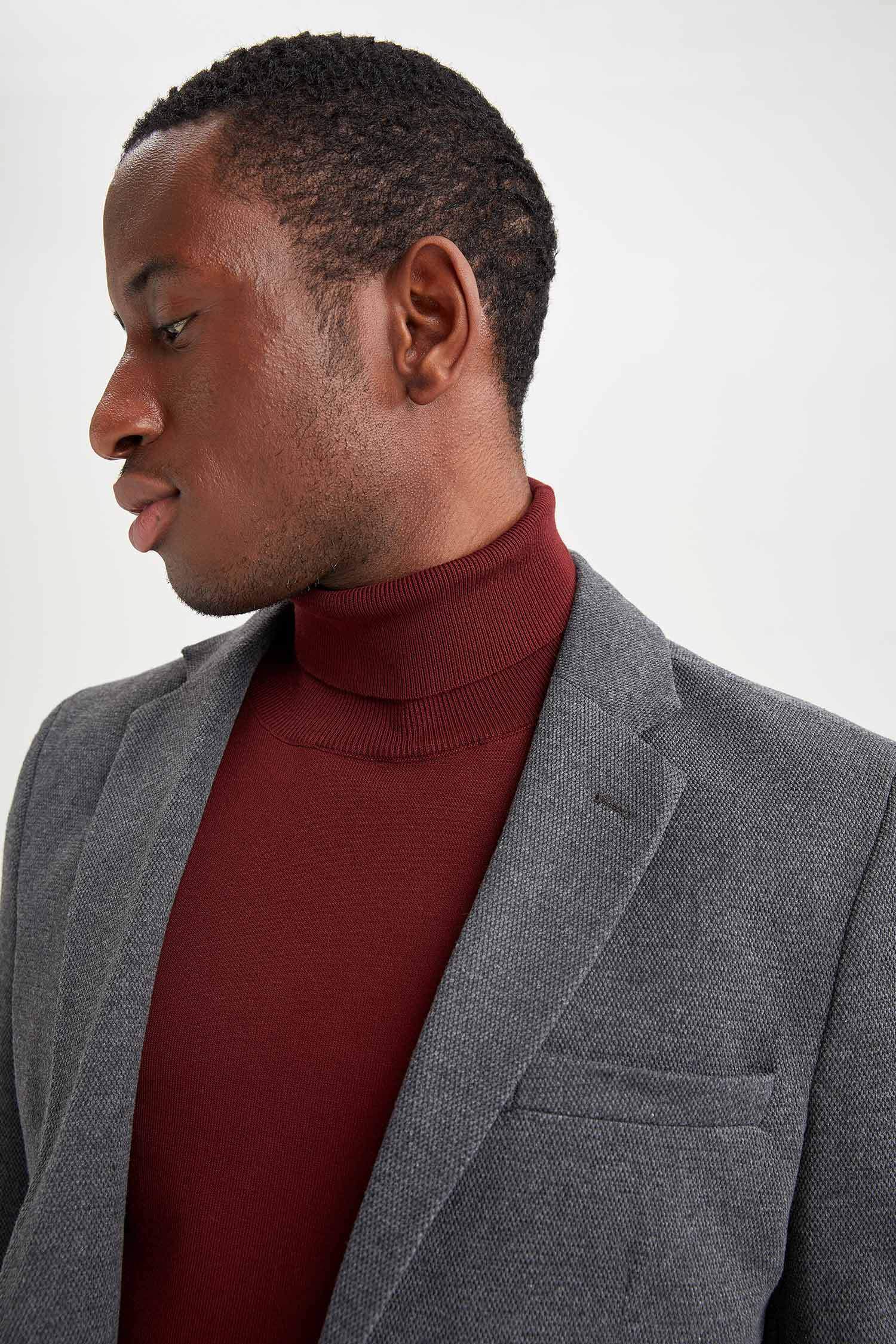 Slim Fit Dokulu Blazer Ceket