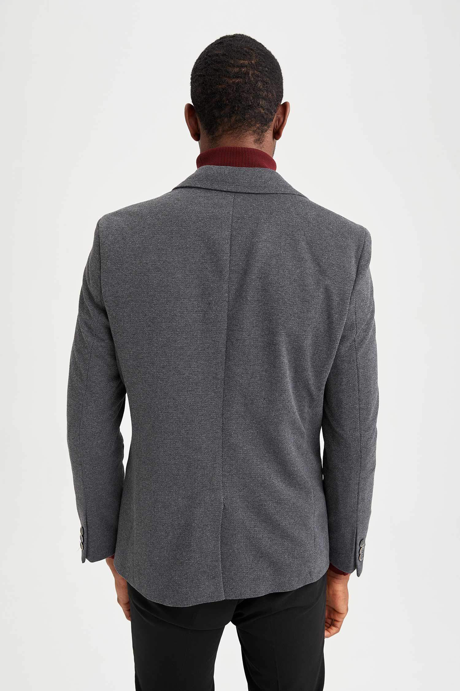 Slim Fit Dokulu Blazer Ceket