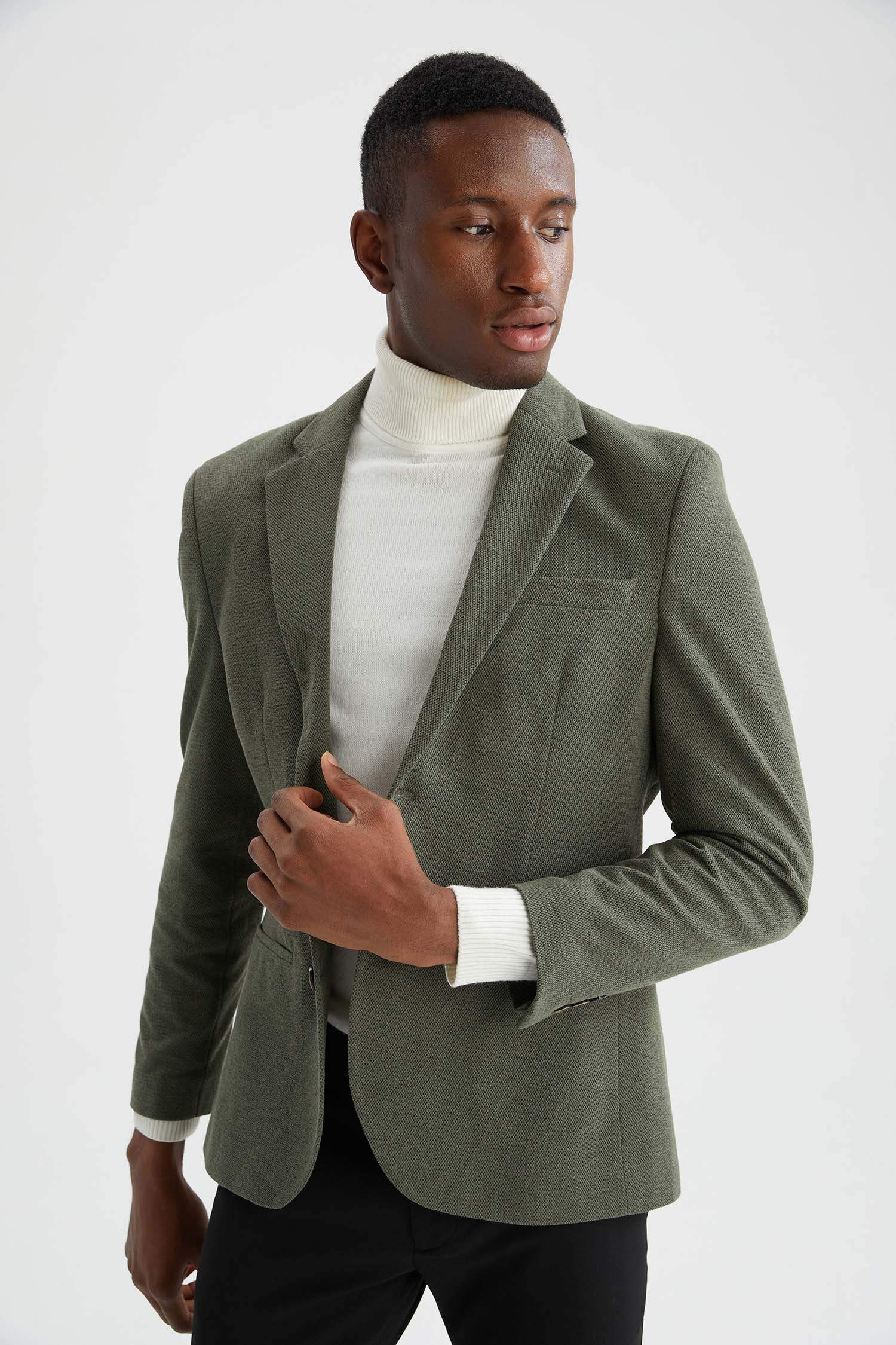 Slim Fit Dokulu Blazer Ceket