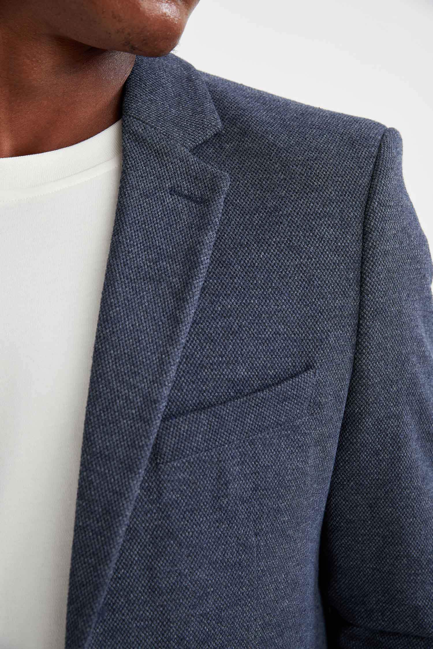 Slim Fit Dokulu Blazer Ceket