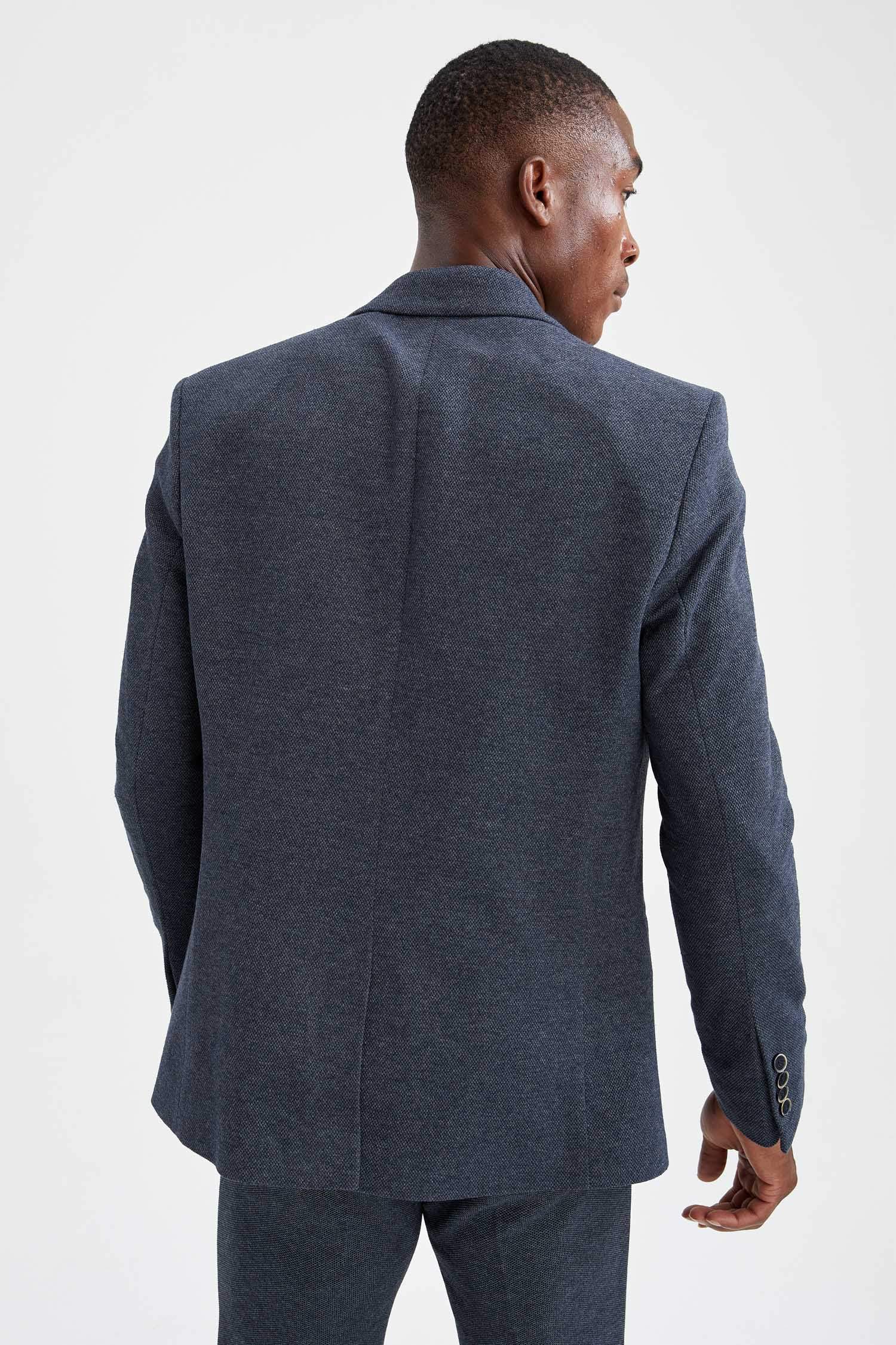 Slim Fit Dokulu Blazer Ceket