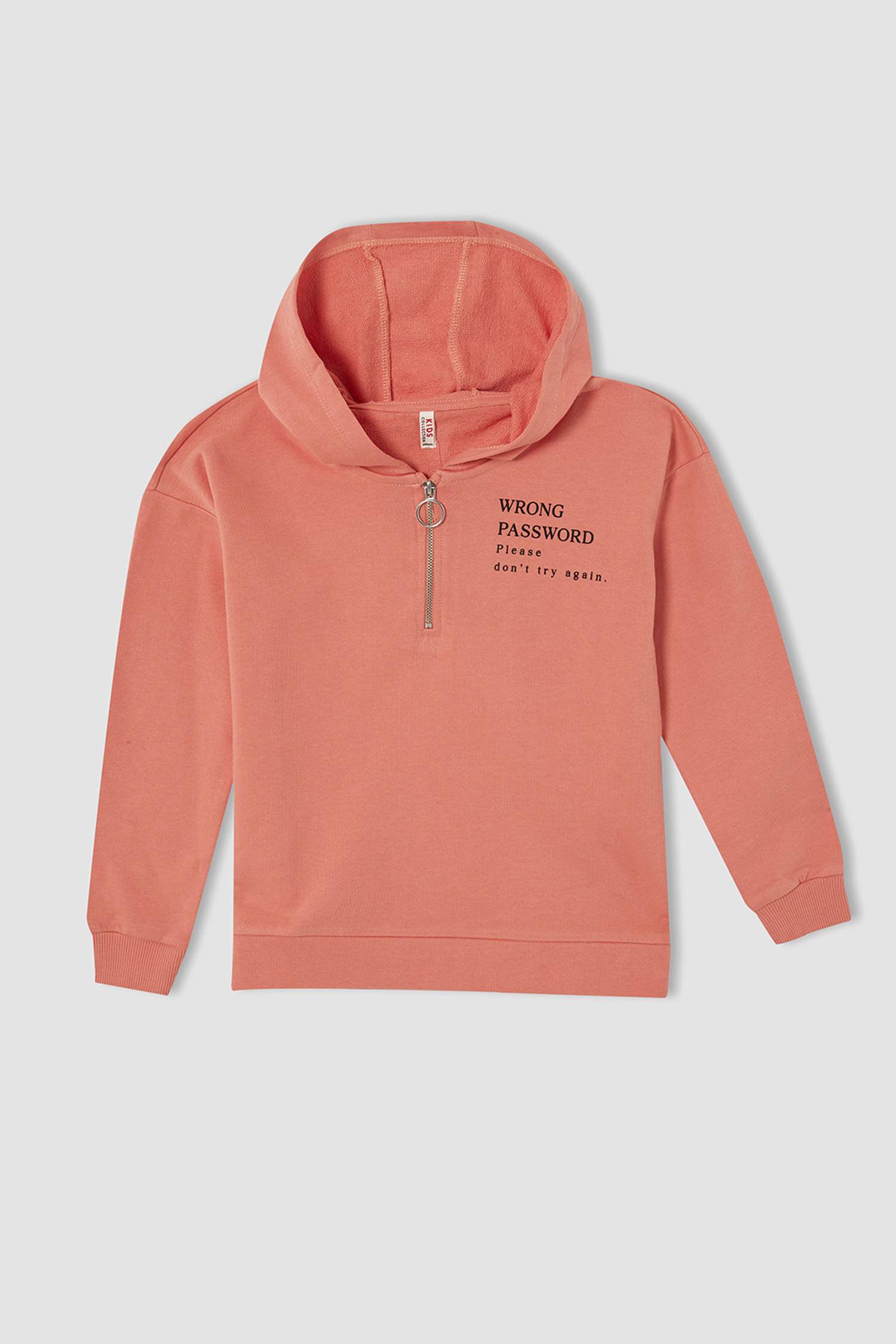Kız Çocuk Fermuar Detaylı Kapüşonlu Sweatshirt