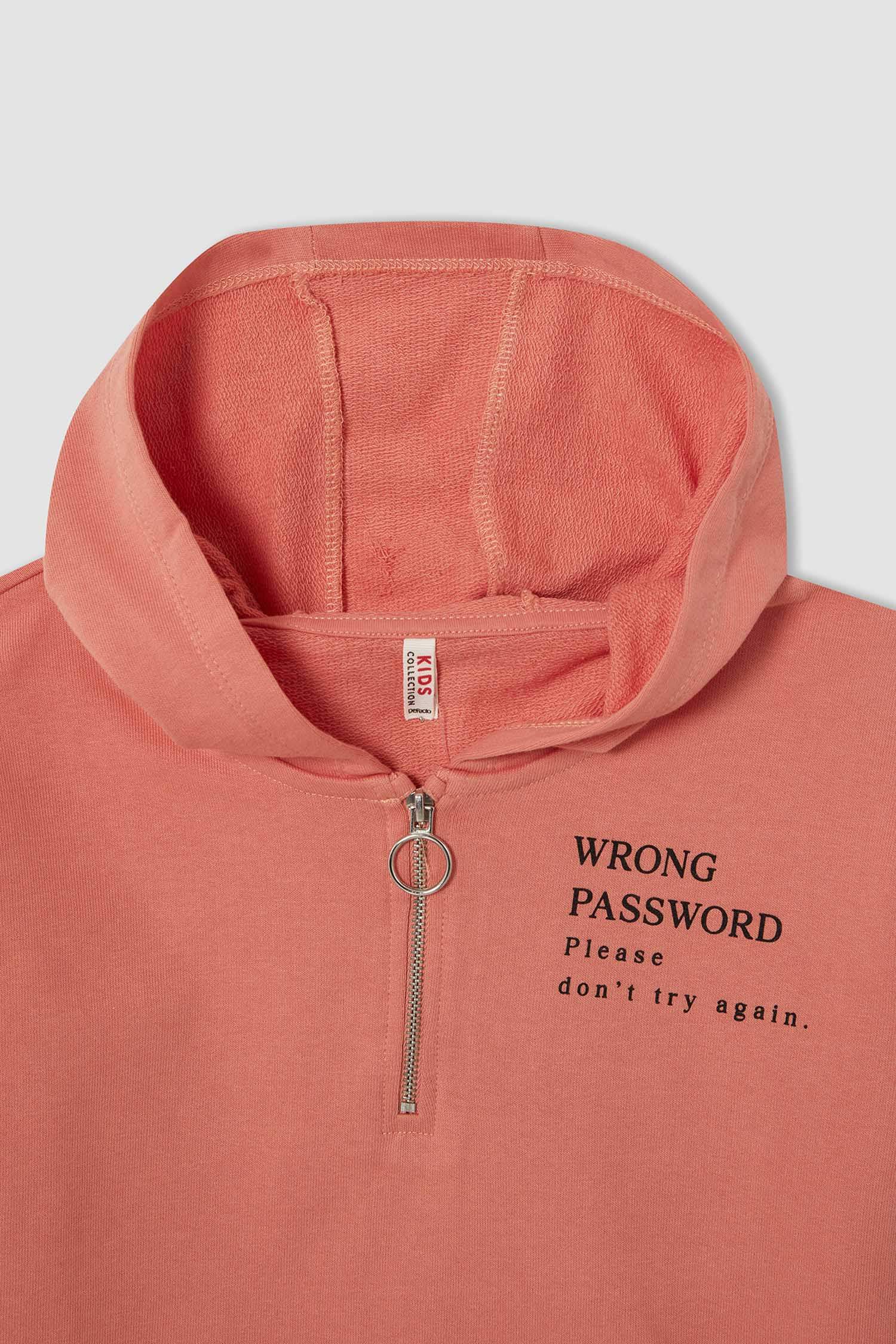 Kız Çocuk Fermuar Detaylı Kapüşonlu Sweatshirt