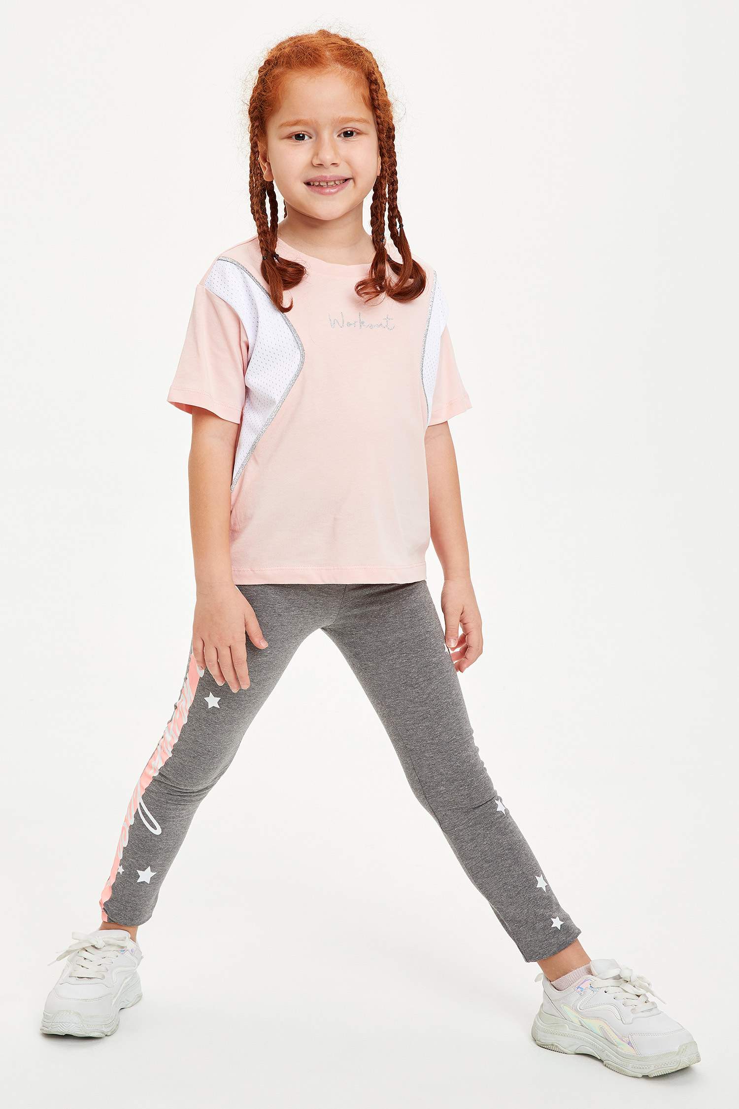 Kız Çocuk Slim Fit Şerit Baskılı Detaylı Tayt