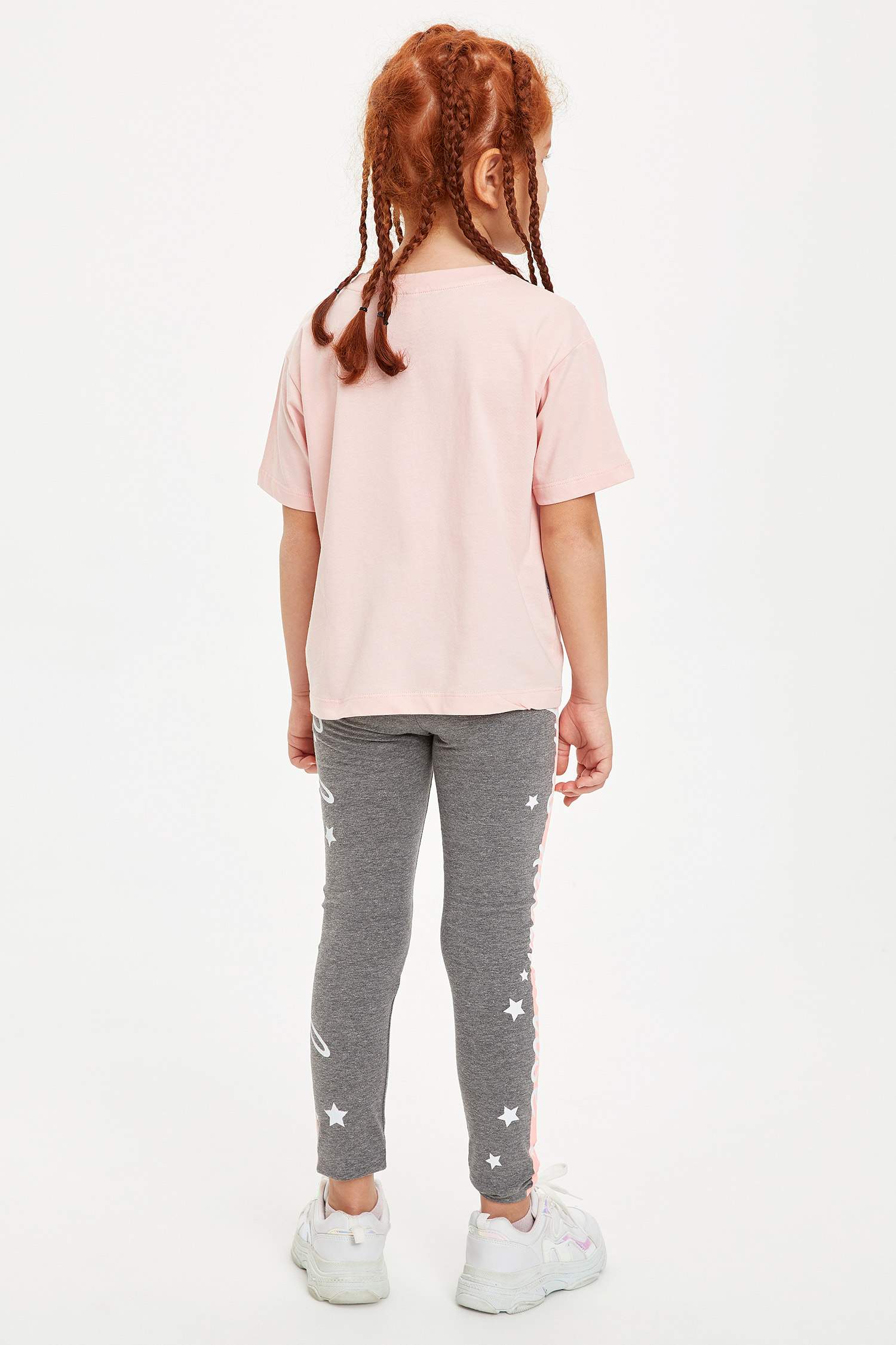 Kız Çocuk Slim Fit Şerit Baskılı Detaylı Tayt