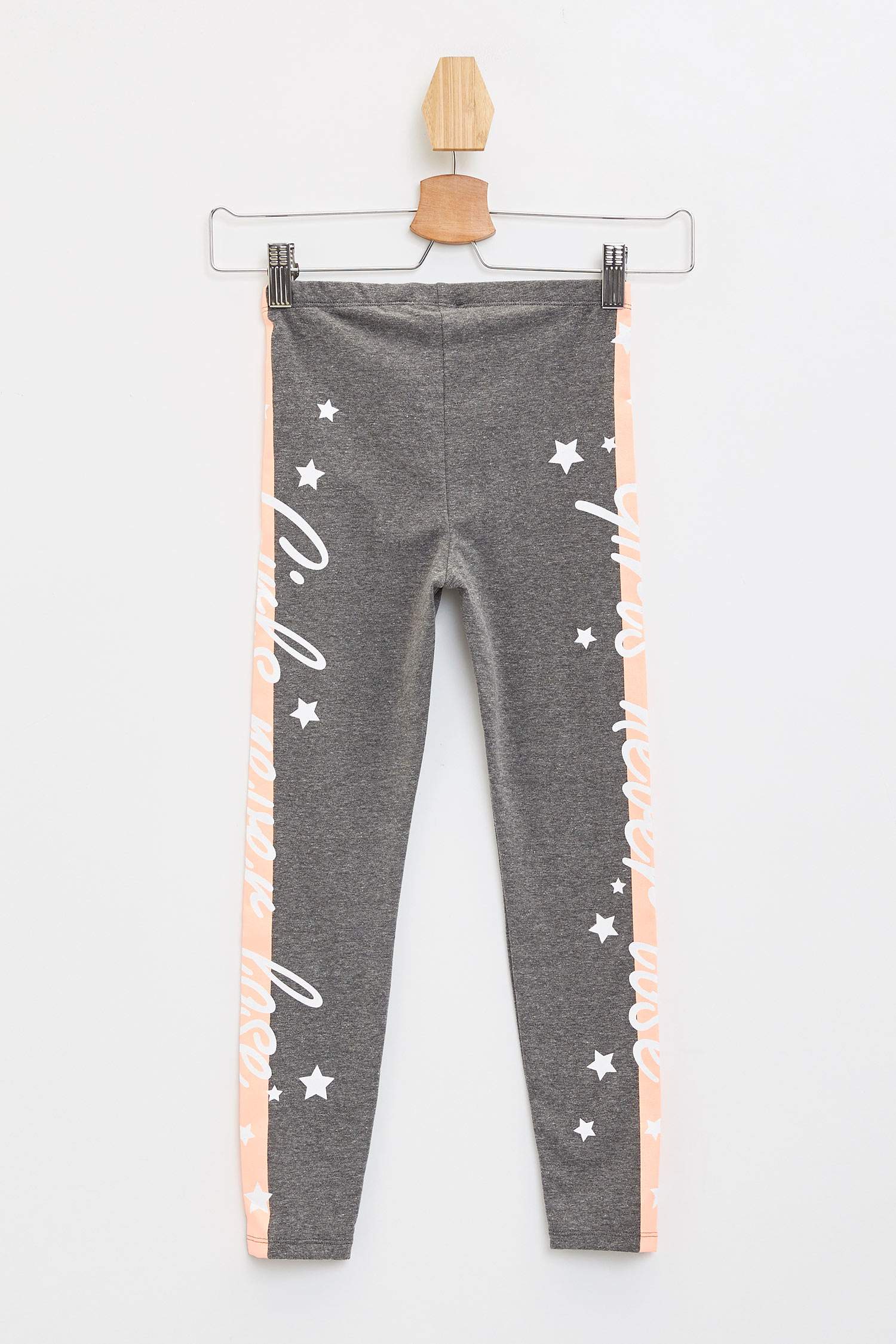 Kız Çocuk Slim Fit Şerit Baskılı Detaylı Tayt