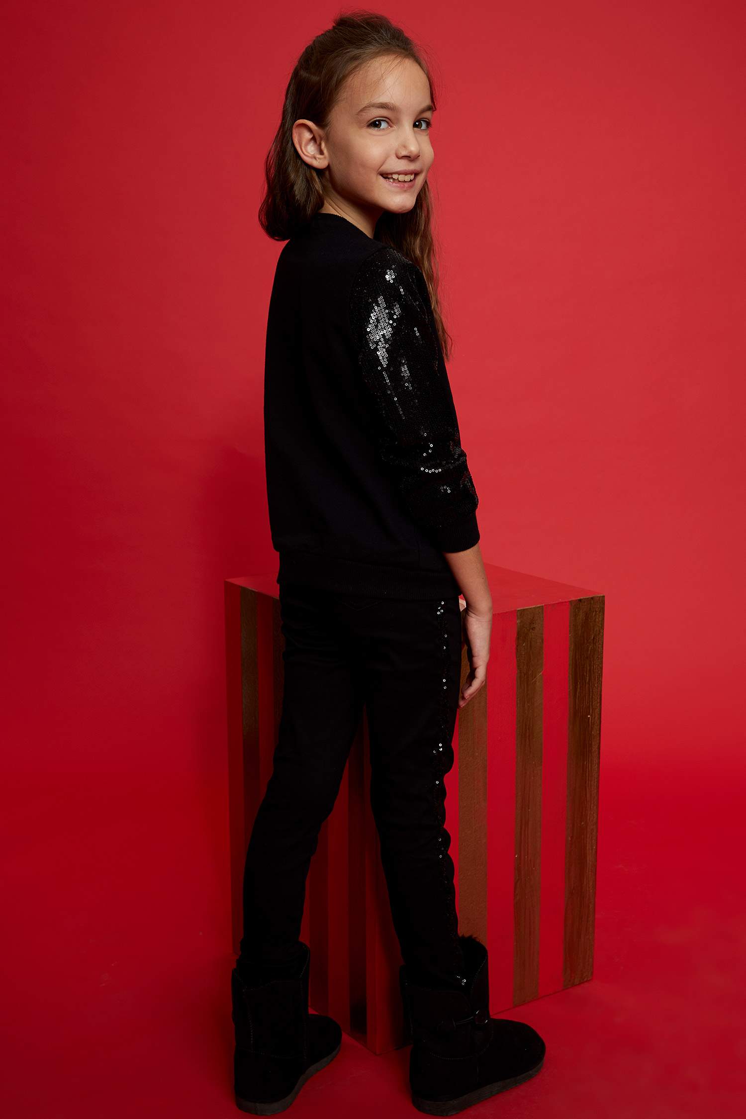Kız Çocuk Skinny Fit Yılbaşı Temalı Pantolon