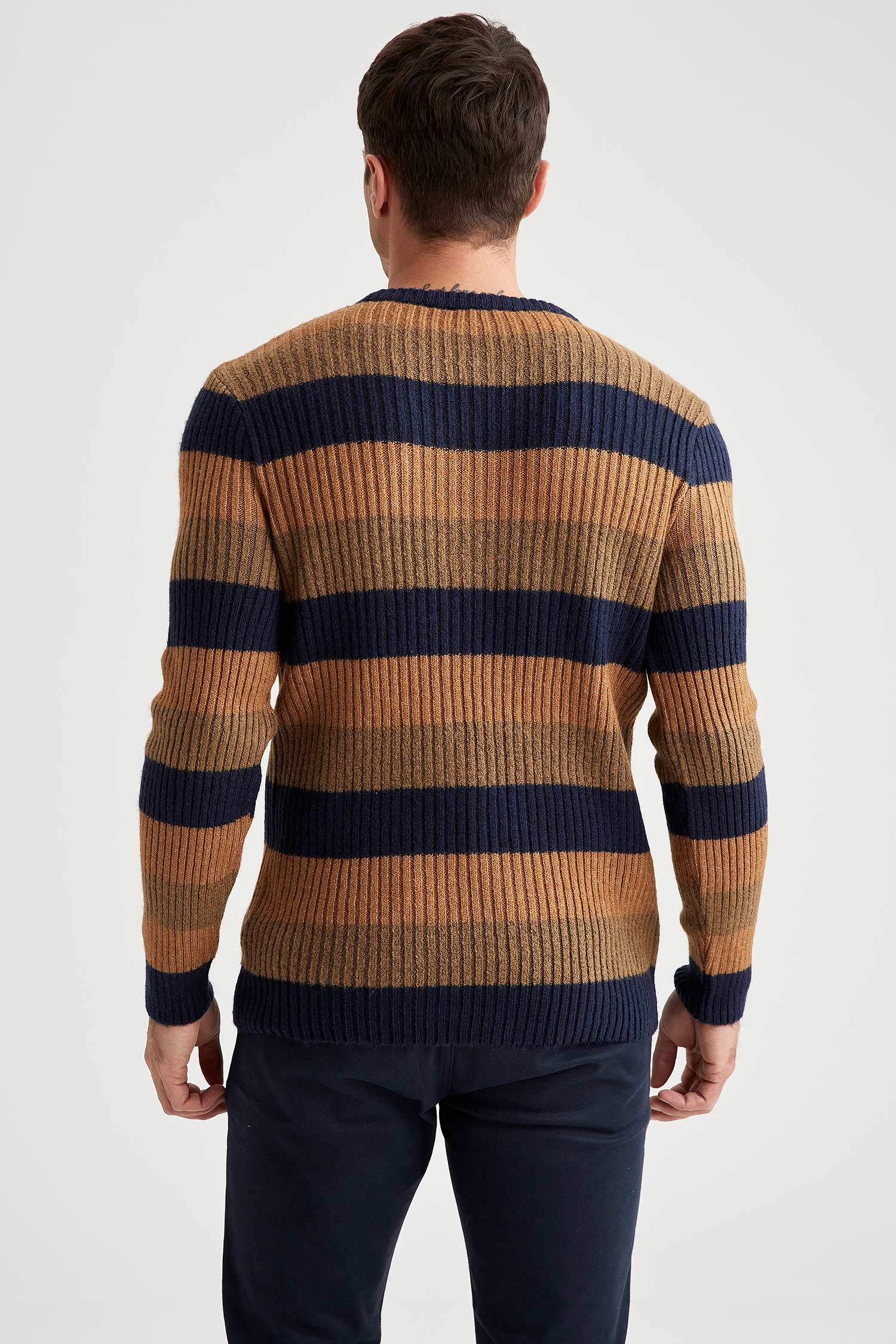 Basic Slim Fit Çizgili Kazak