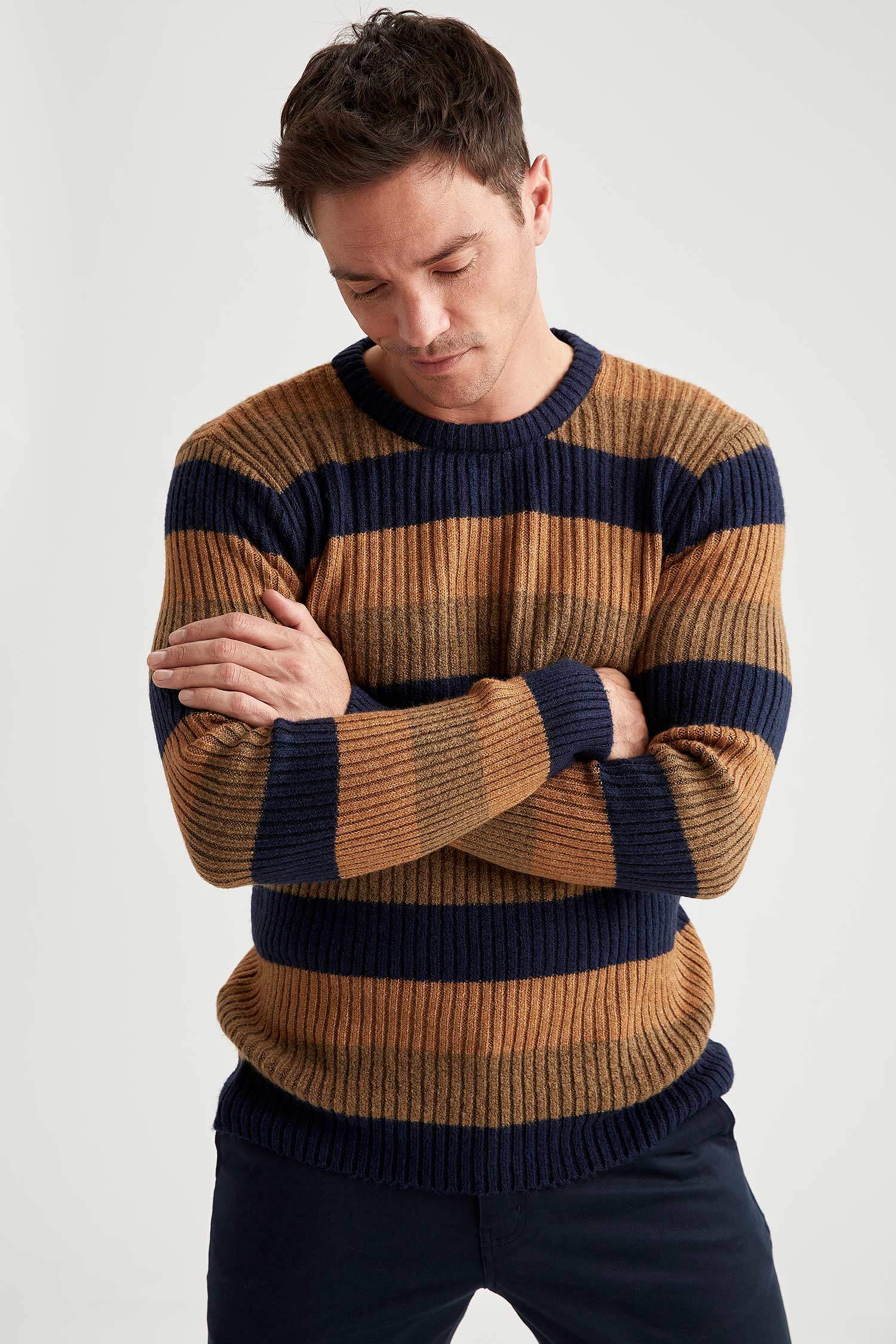Basic Slim Fit Çizgili Kazak