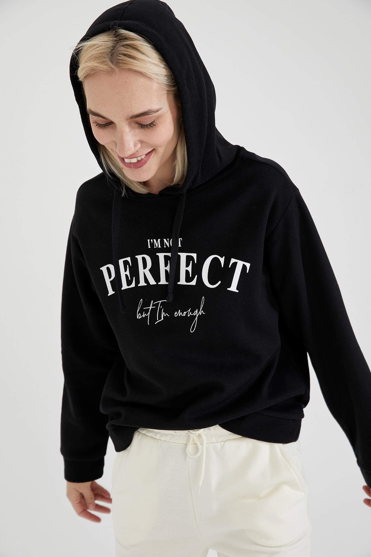 Yazı Baskılı Kapüşonlu Sweatshirt