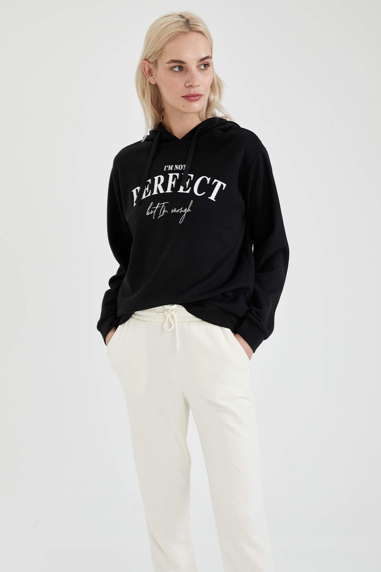 Yazı Baskılı Kapüşonlu Sweatshirt