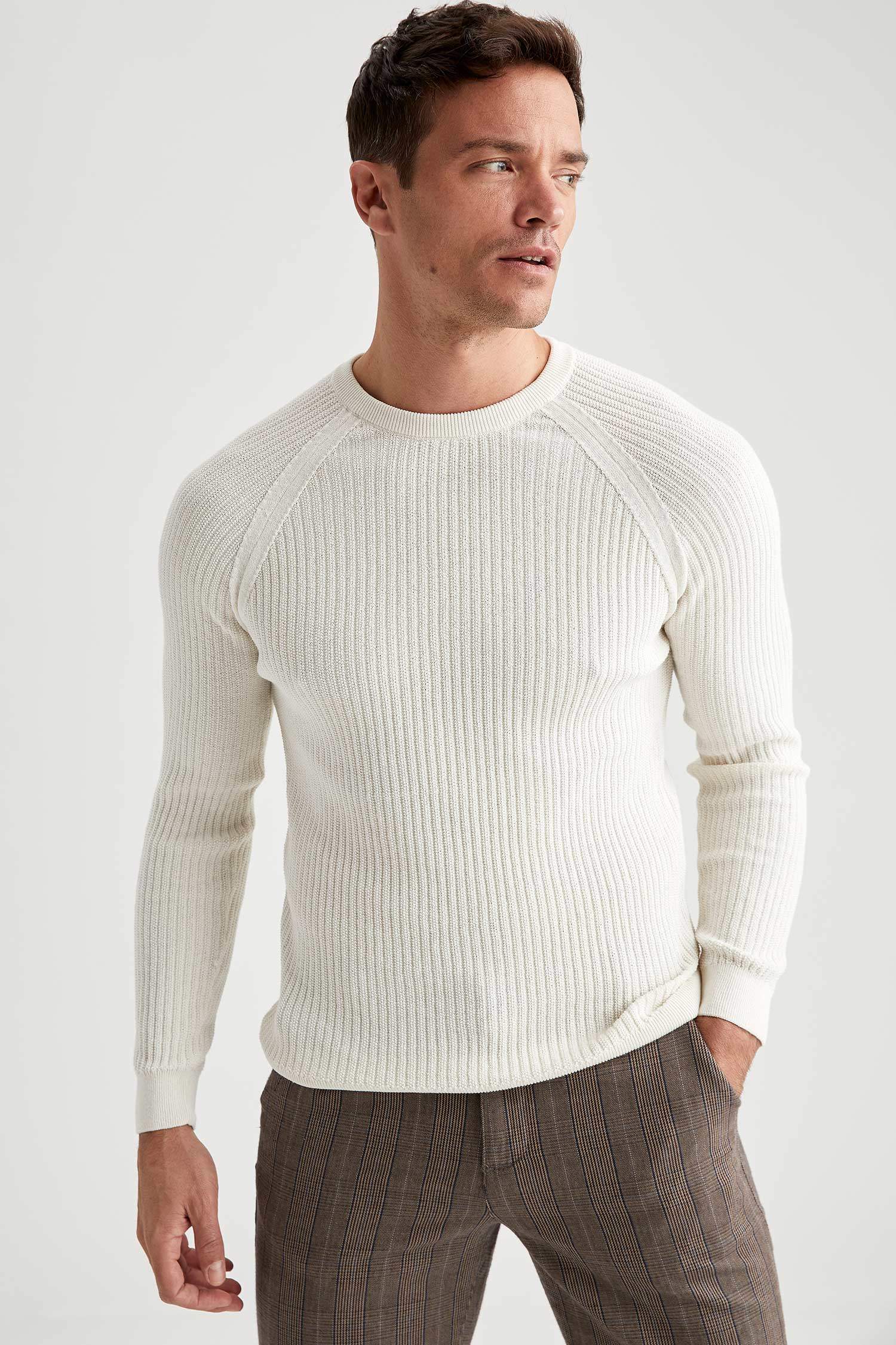 Slim Fit Reglan Kol Bisiklet Yaka Triko Kazak