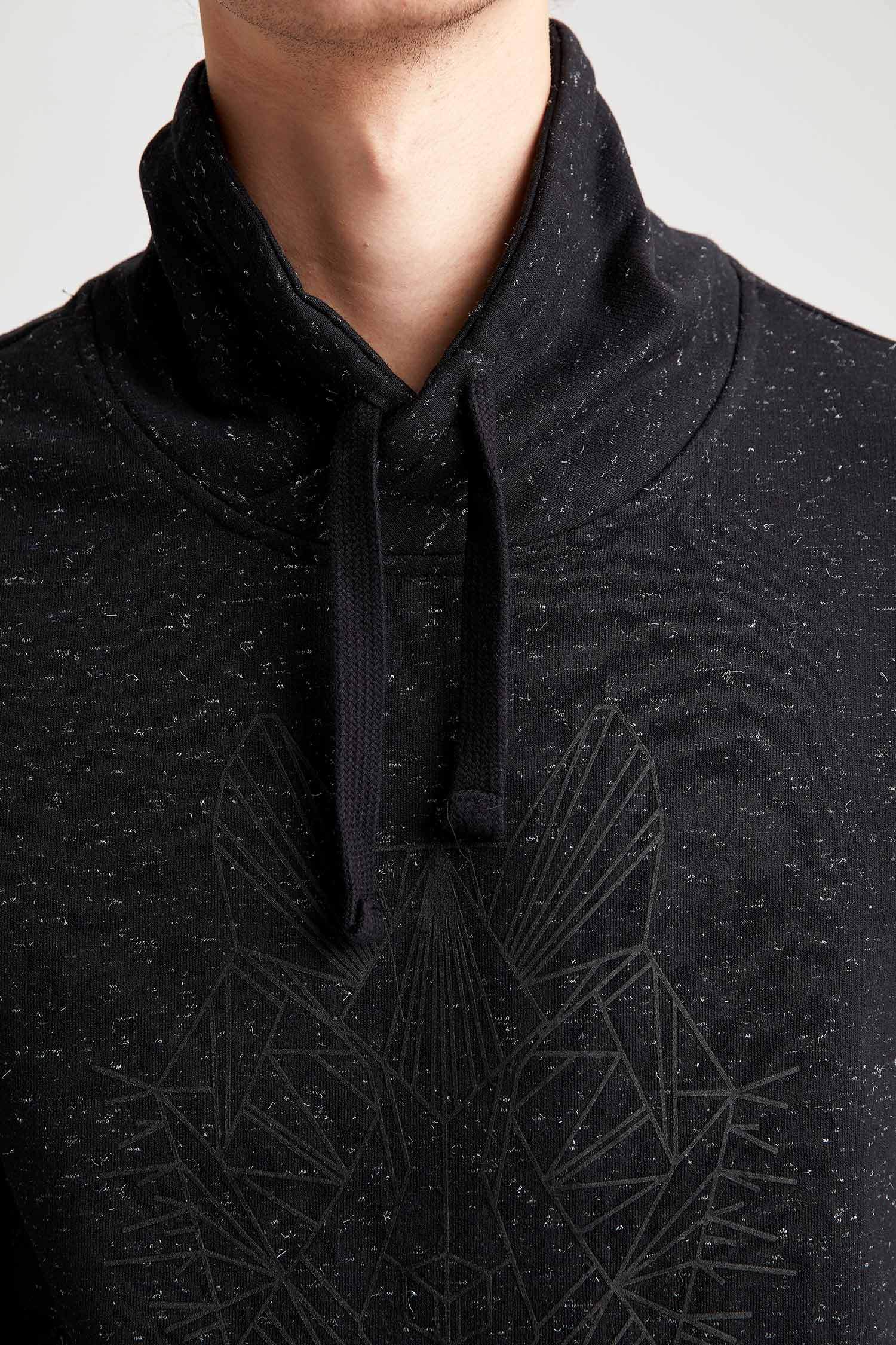 Şal Yaka Baskılı Sweatshirt