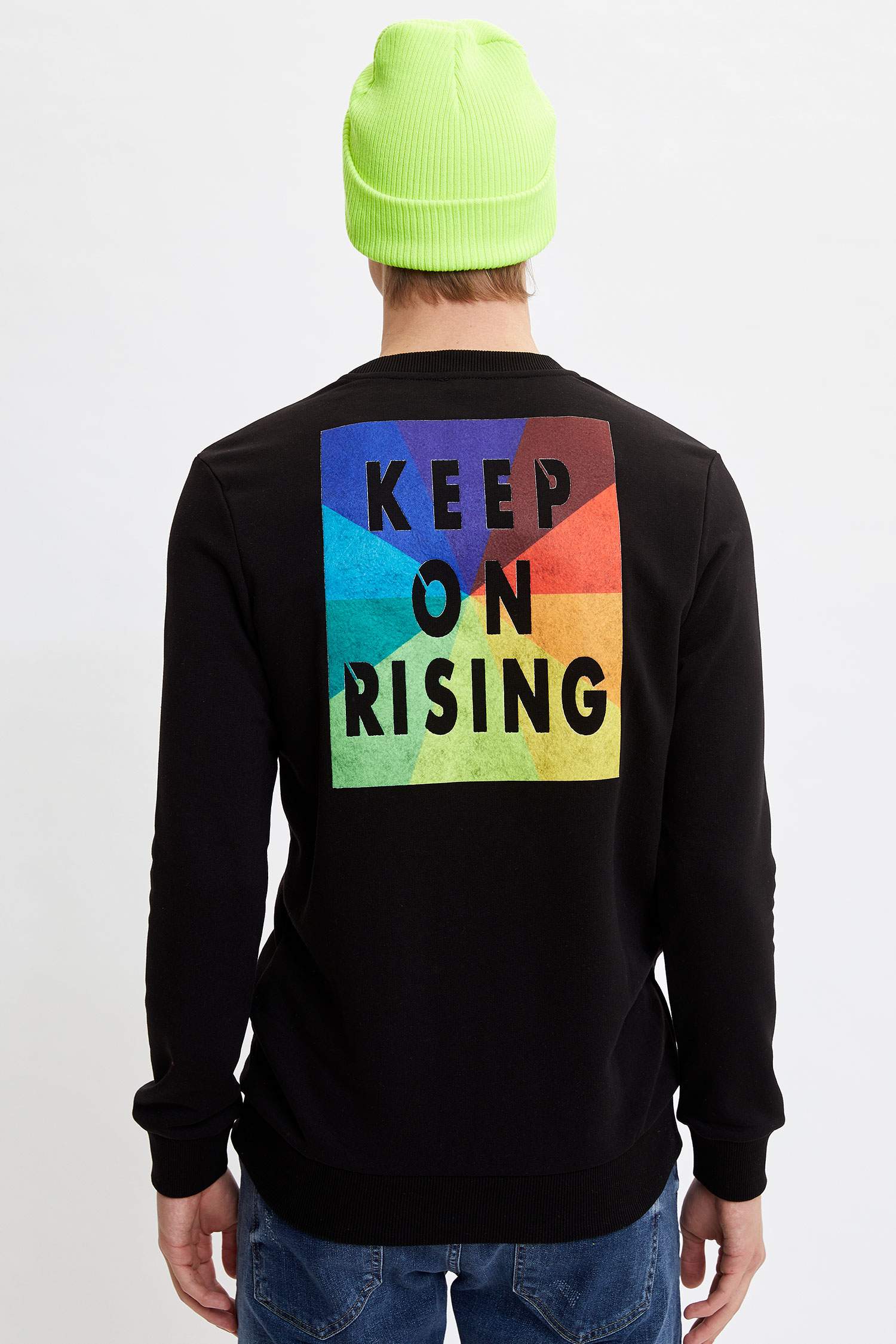 Bisiklet Yaka Baskılı Slim Fit Sweatshirt