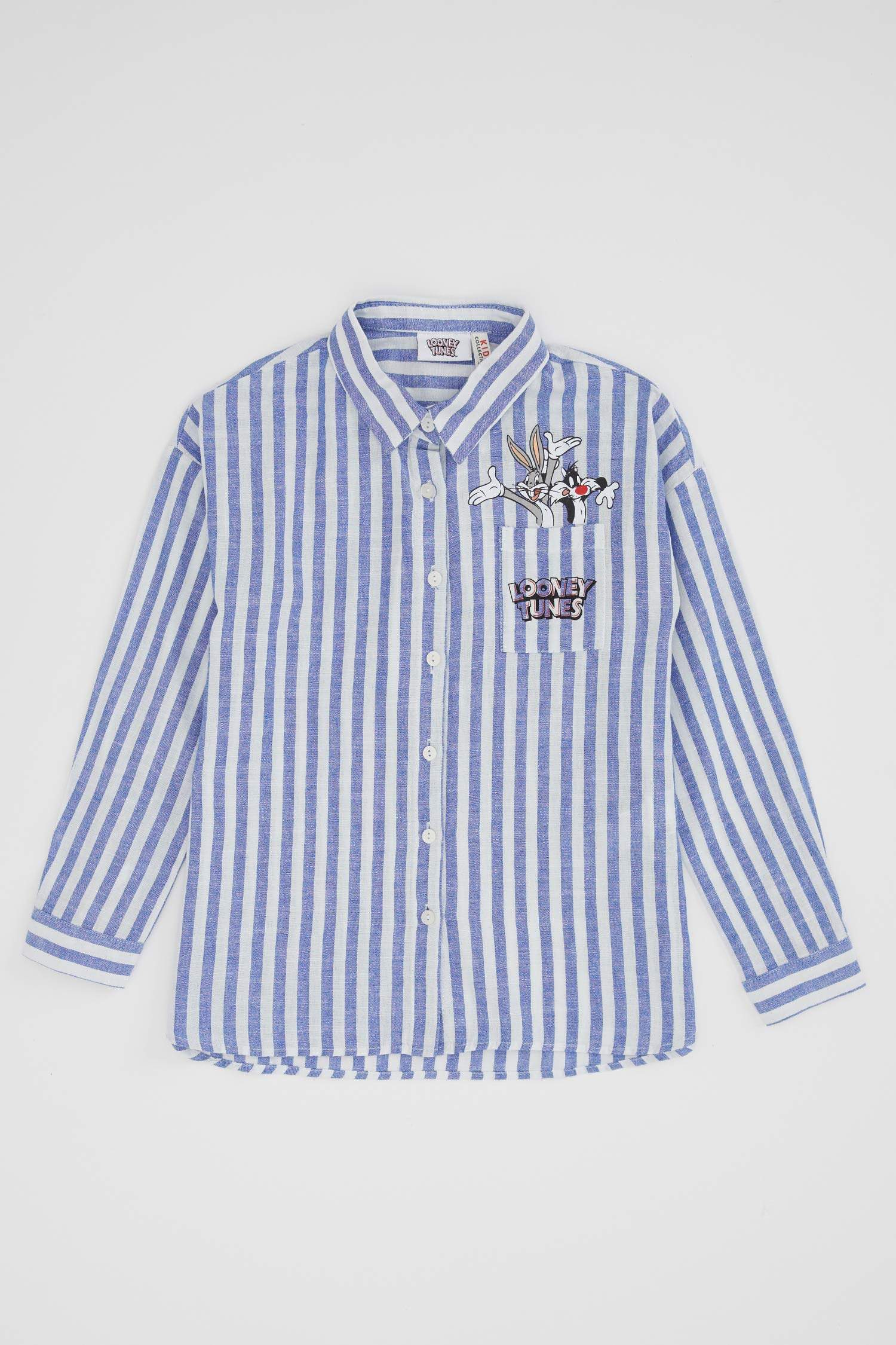Kız Çocuk Looney Tunes Lisanslı Regular Fit Keten Görünümlü Uzun Kollu Gömlek