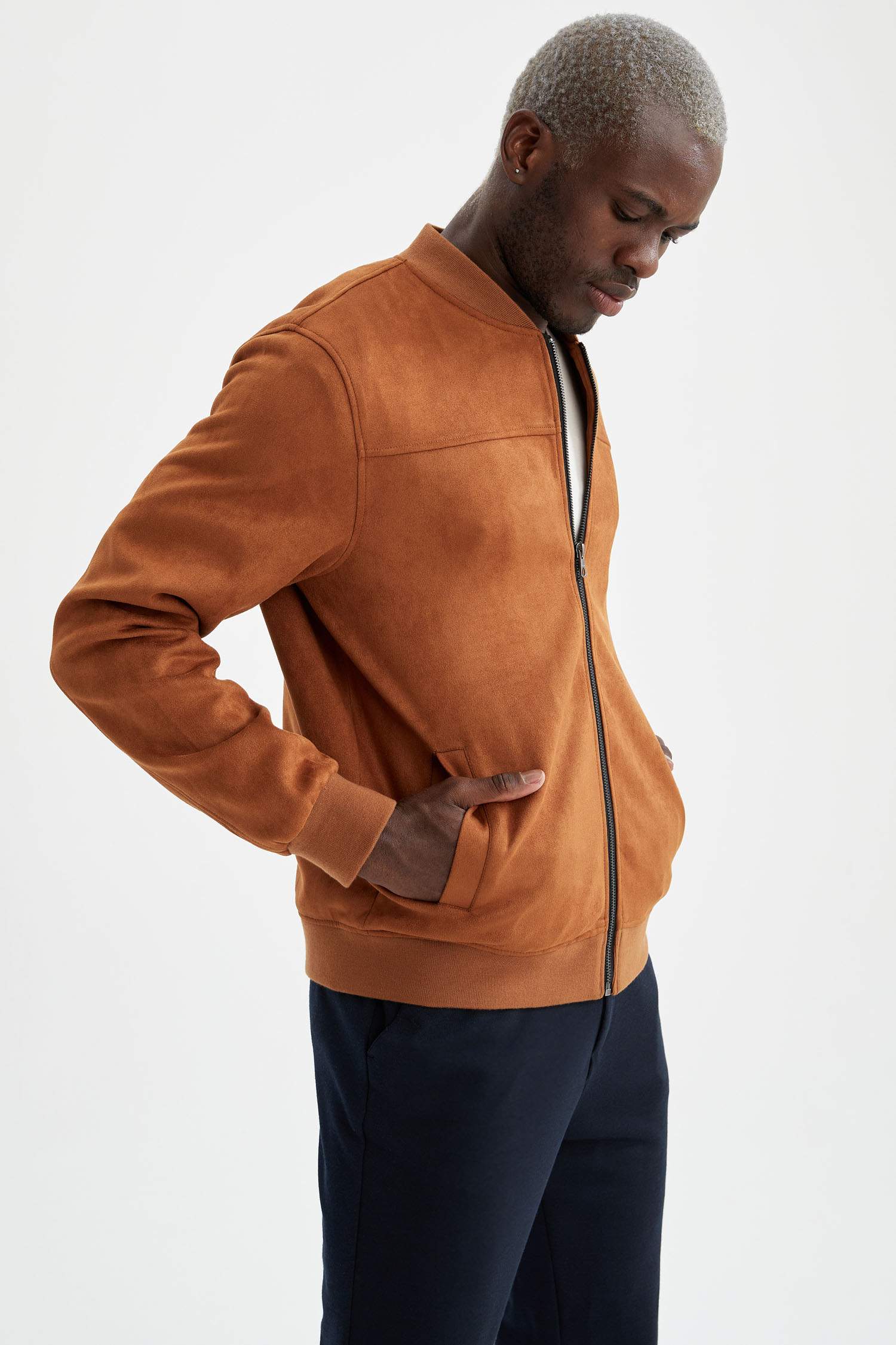 Süet Kolej Yaka Bomber Mont
