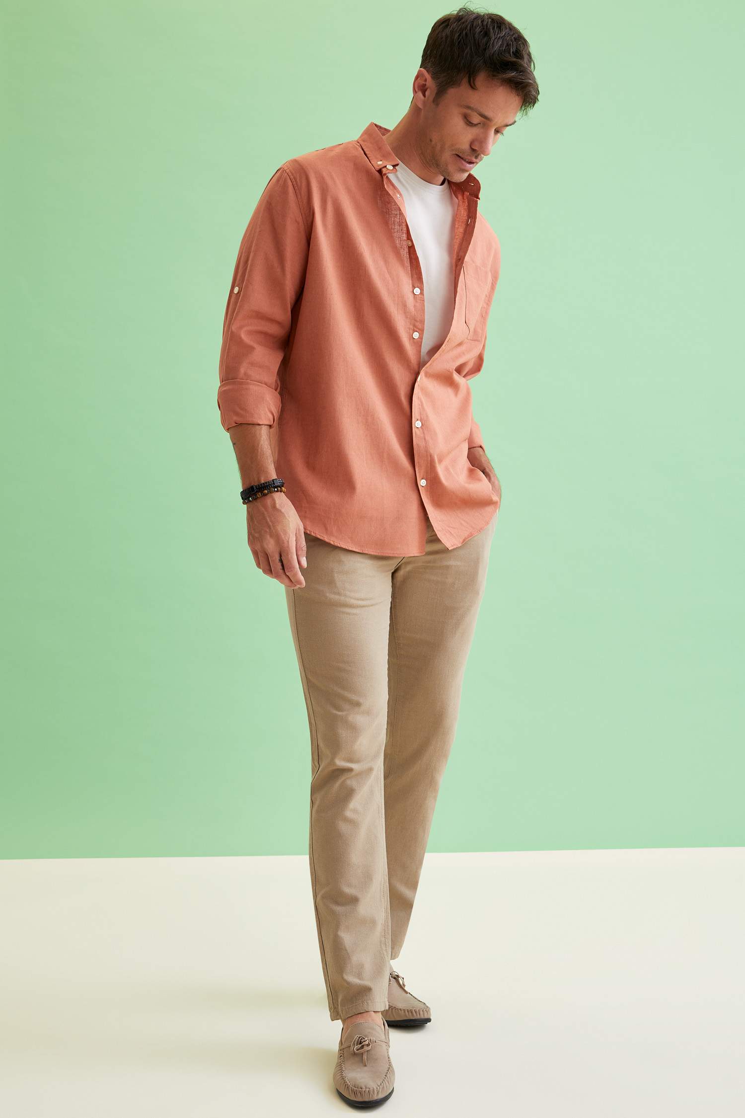 Regular Fit Keten Chino Pantolon