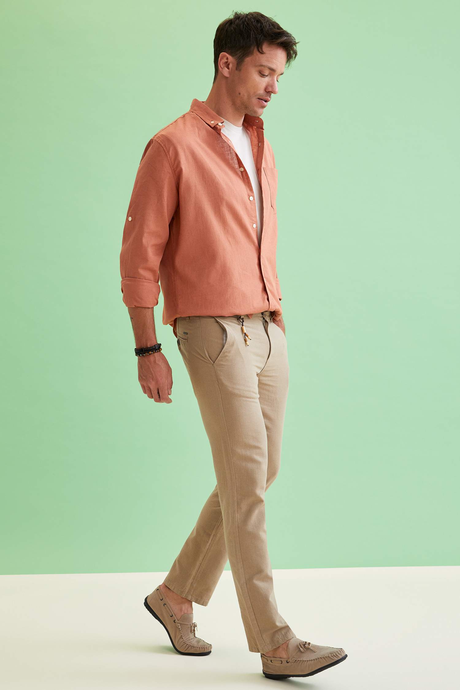Regular Fit Keten Chino Pantolon