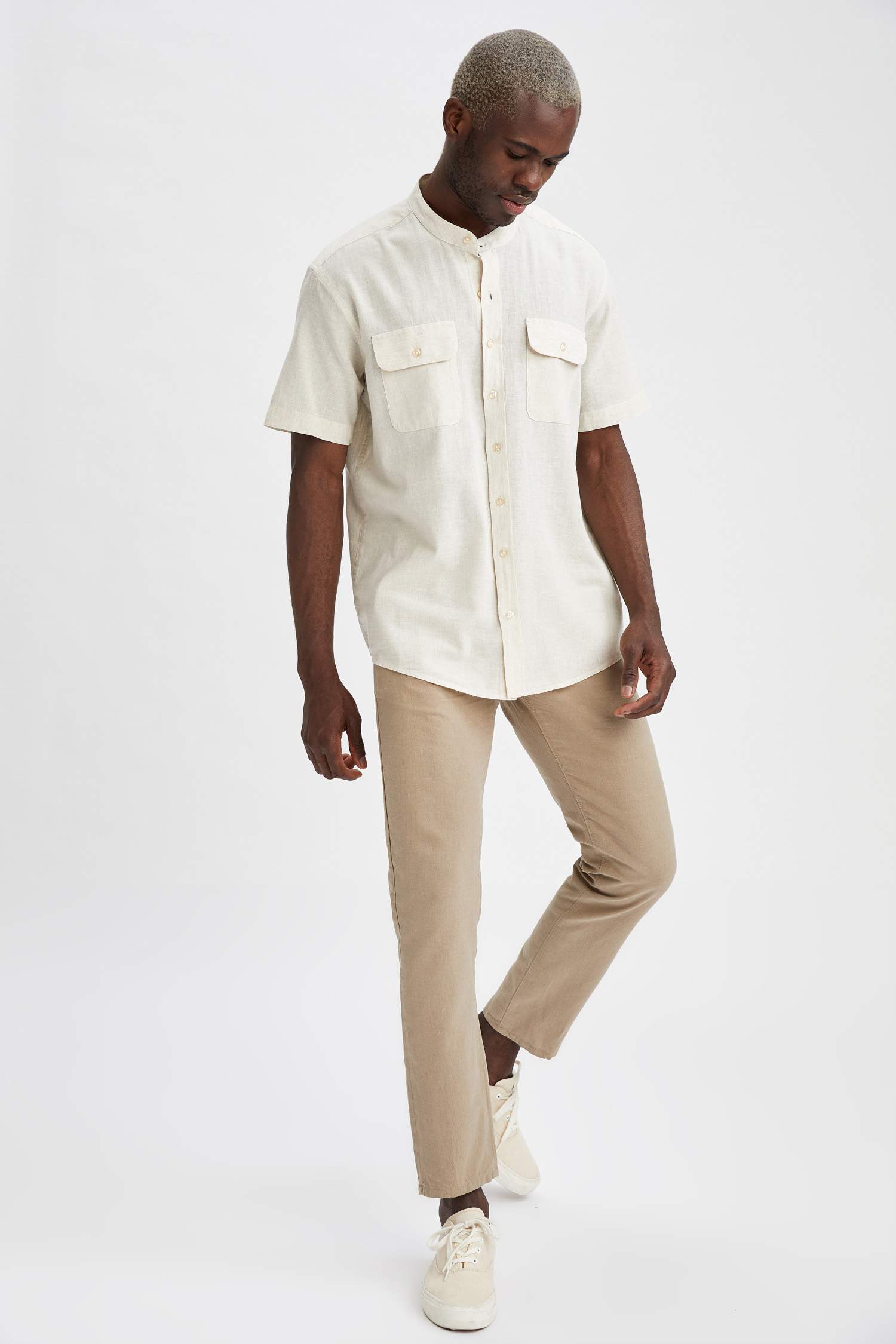 Regular Fit Keten Chino Pantolon