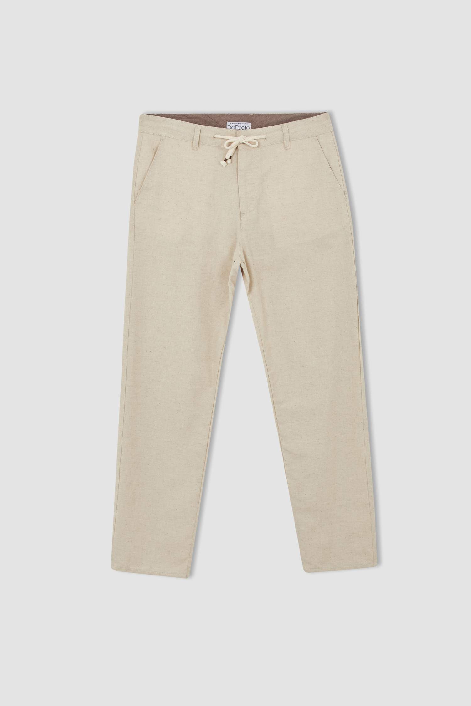 Relax Fit Beli Bağcıklı Keten Pantolon
