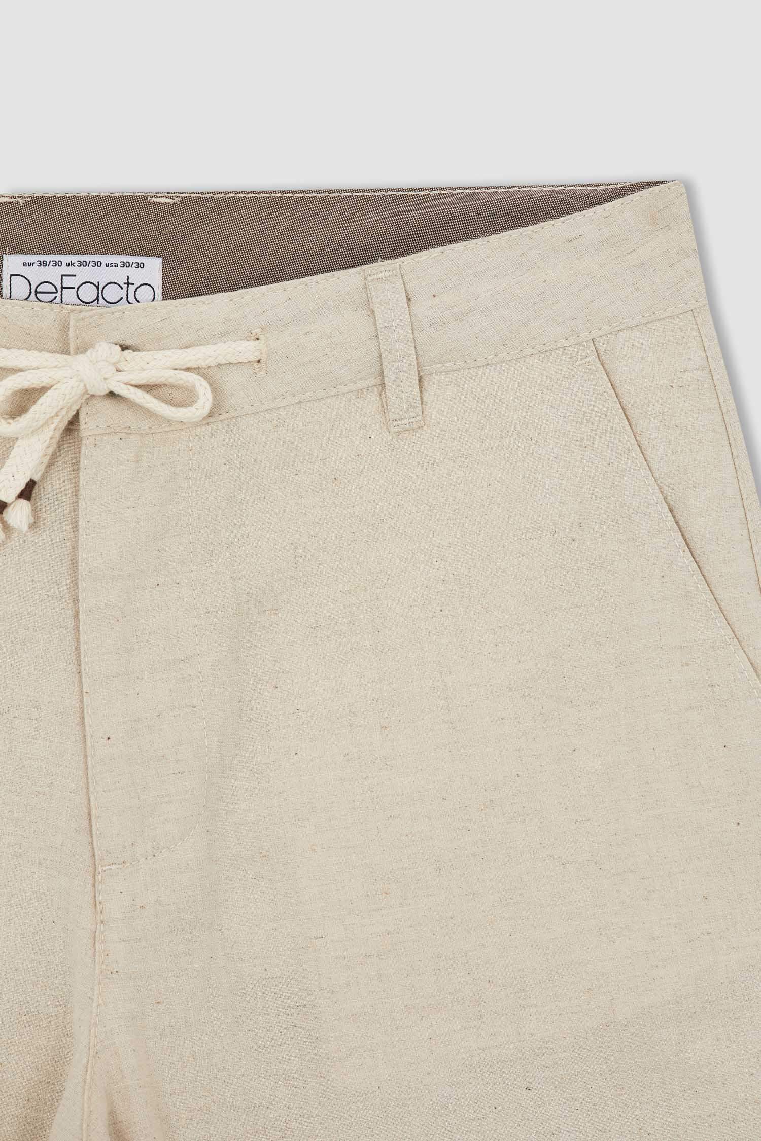 Relax Fit Beli Bağcıklı Keten Pantolon