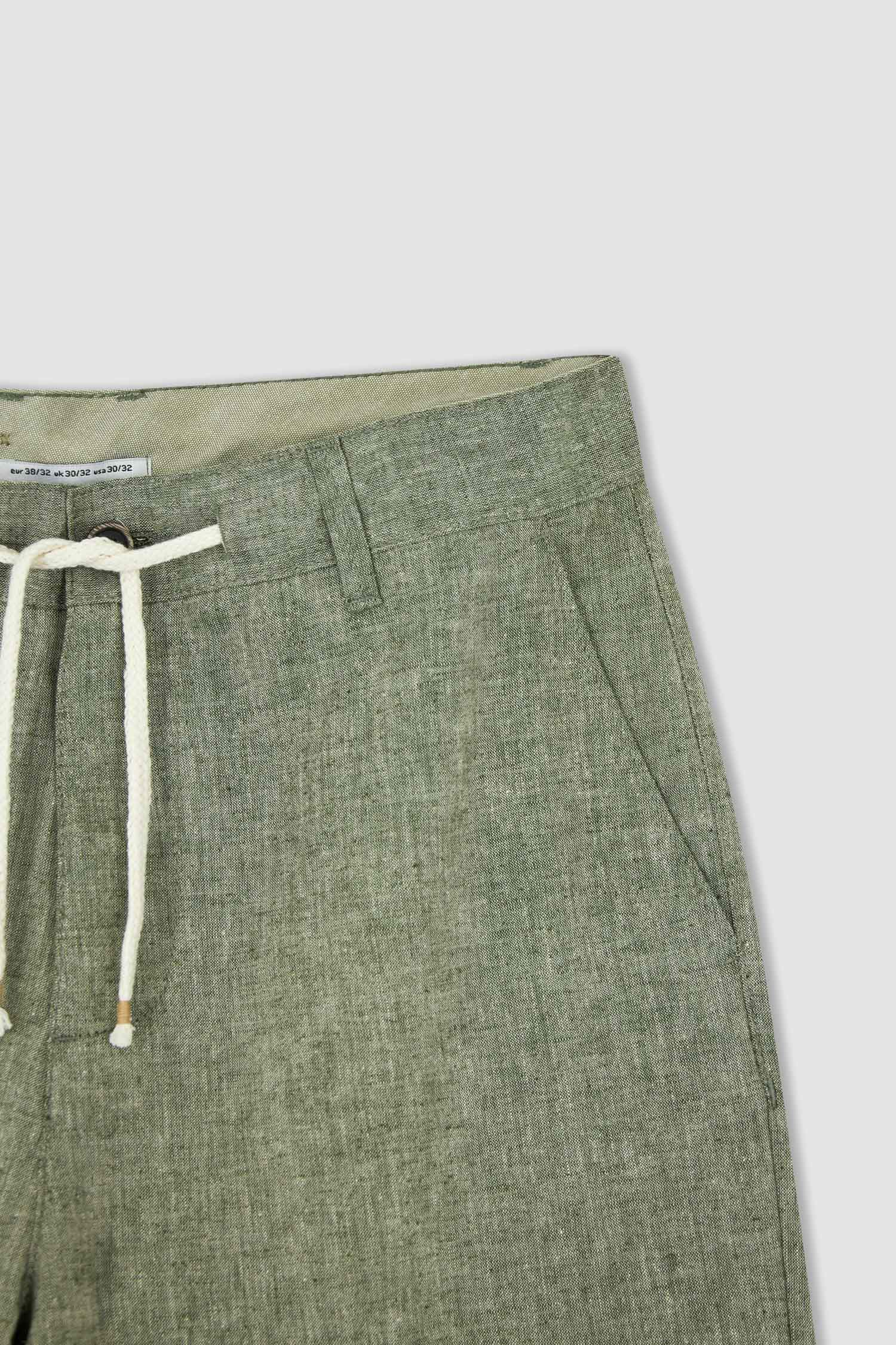 Relax Fit Beli Bağcıklı Keten Pantolon