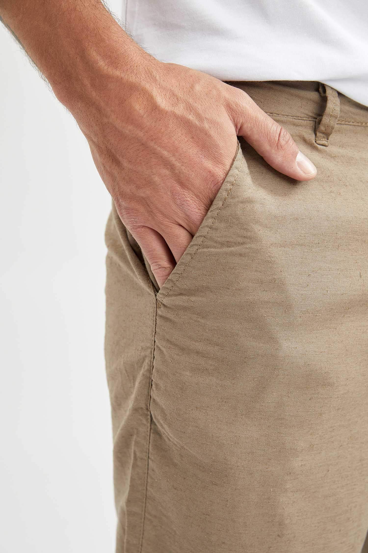 Regular Fit Keten Bermuda Şort
