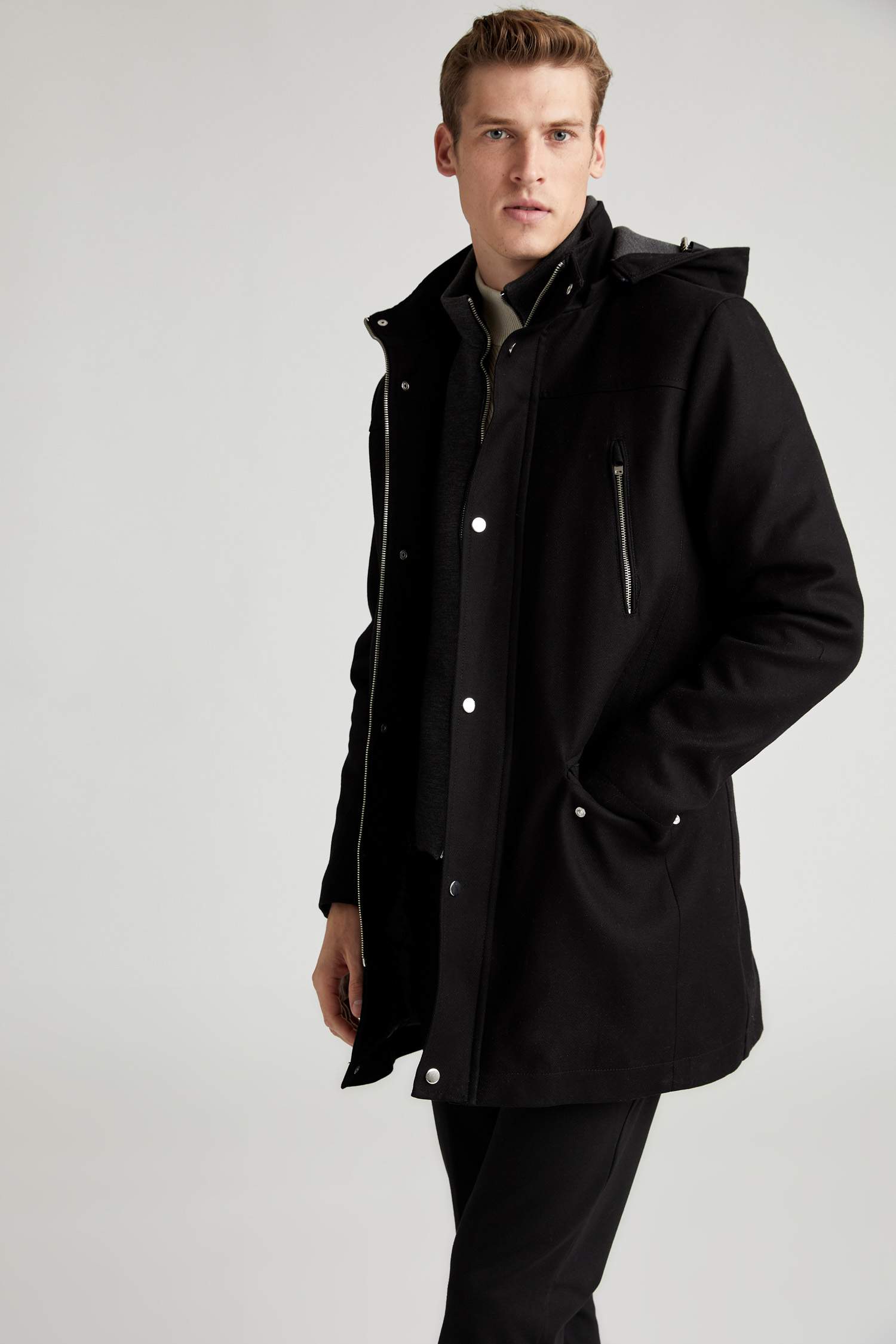 Slim Fit Kapüşonlu Kalın Mont