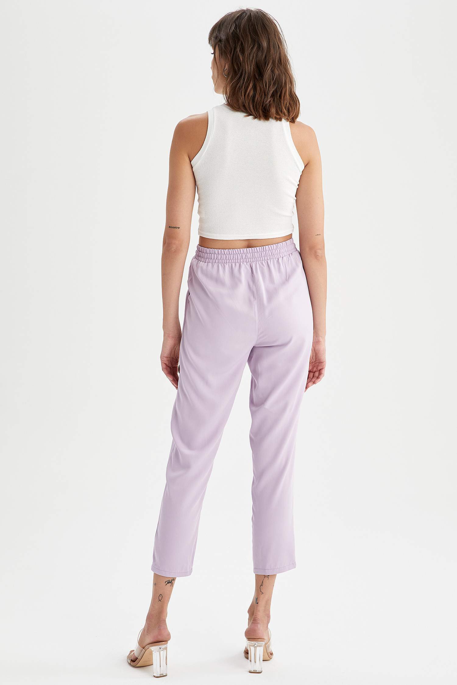 Relax Fit Bel Bağcıklı Dokuma Pantolon