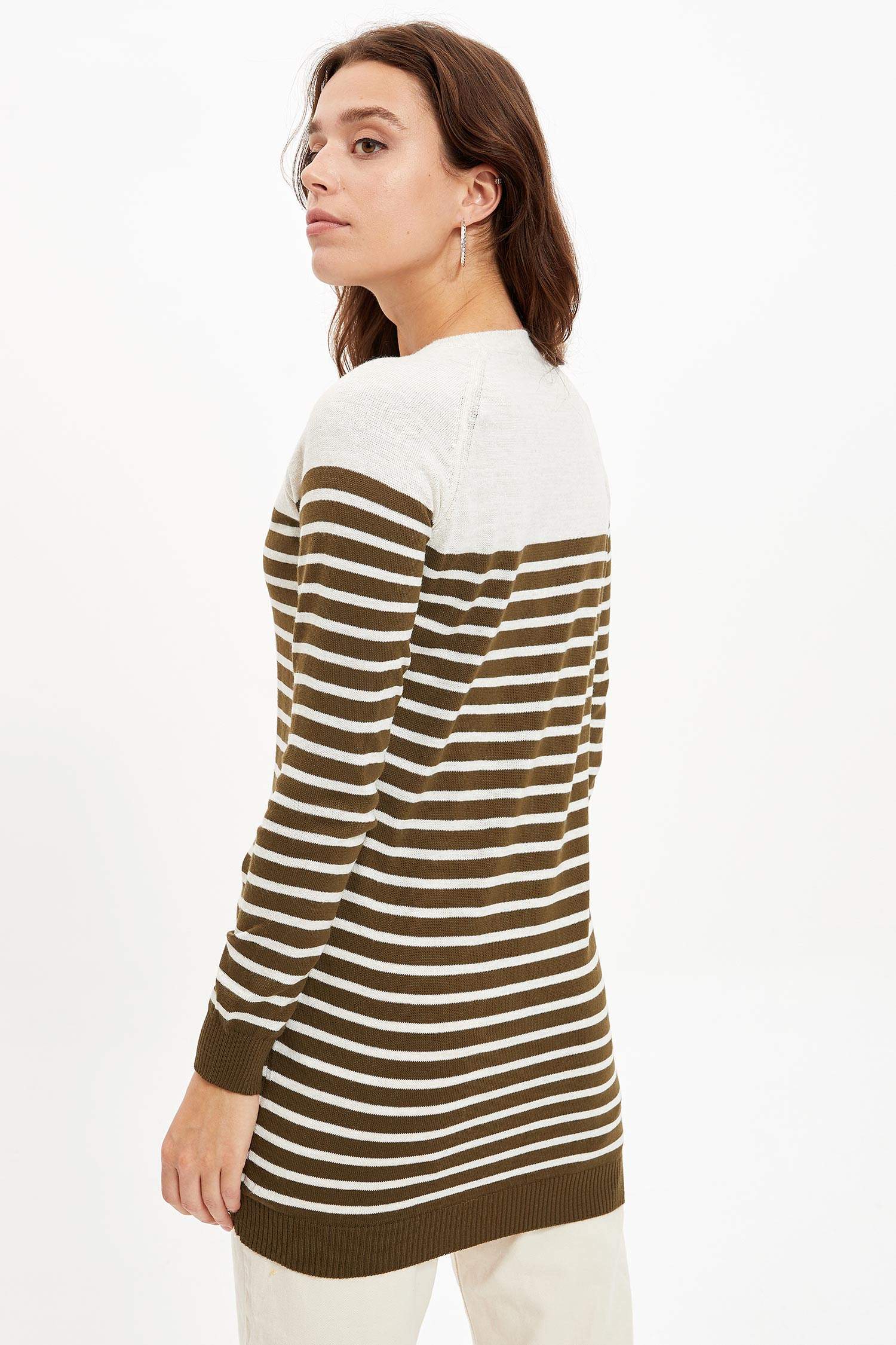 Regular Fit Bisiklet Yaka Çizgili Triko Tunik