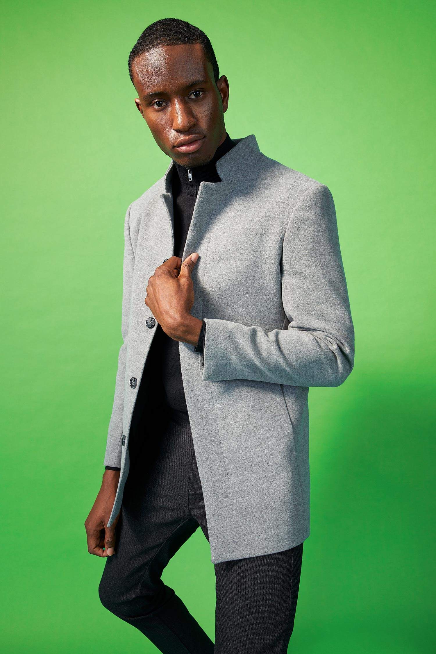 Slim Fit Dik Yaka Kaşe Kaban