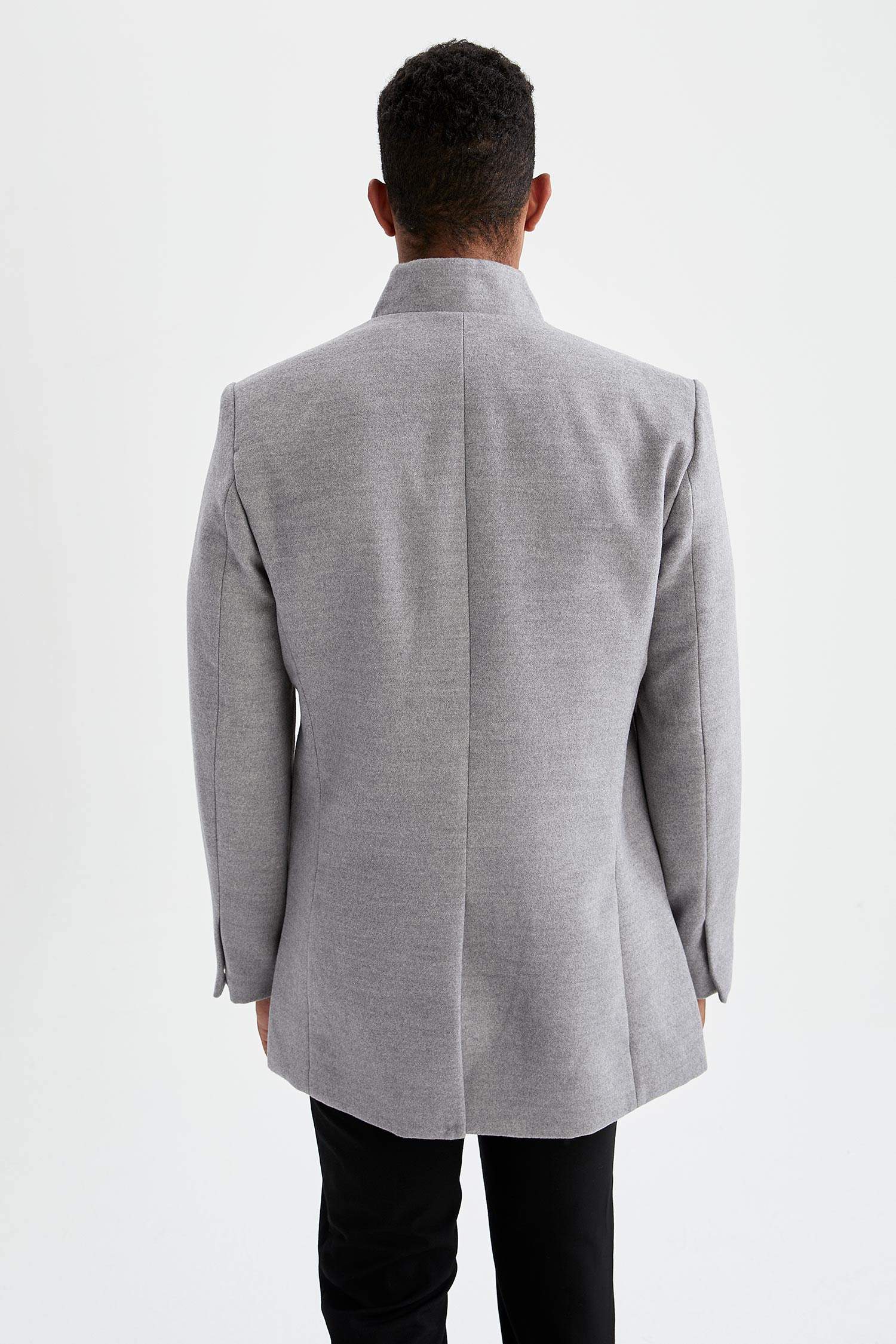 Slim Fit Dik Yaka Kaşe Kaban