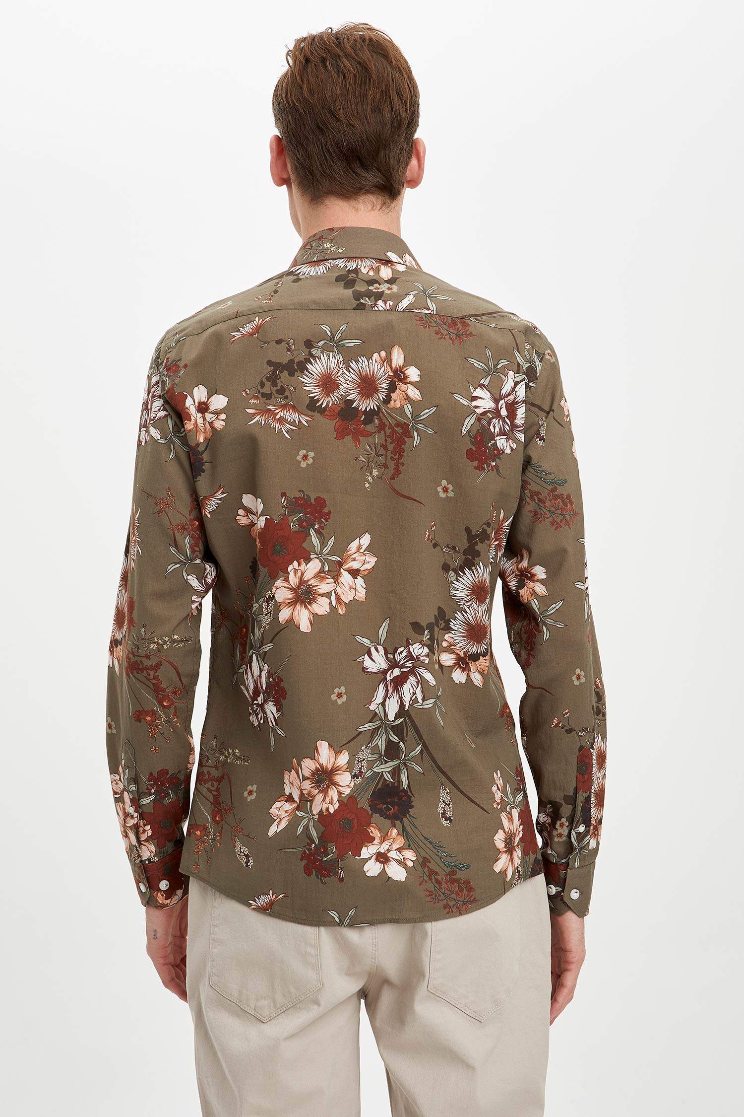 Çiçek Desenli Uzun Kollu Slim Fit Gömlek