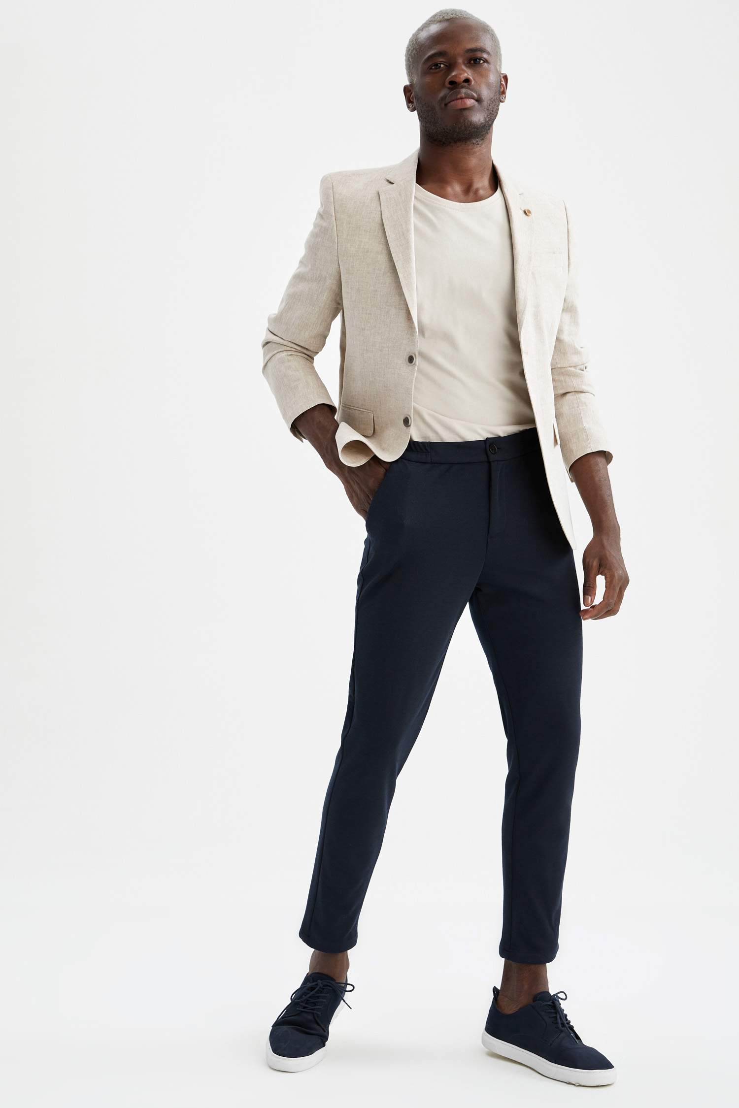 Modern Fit Keten Karışımlı Blazer Ceket