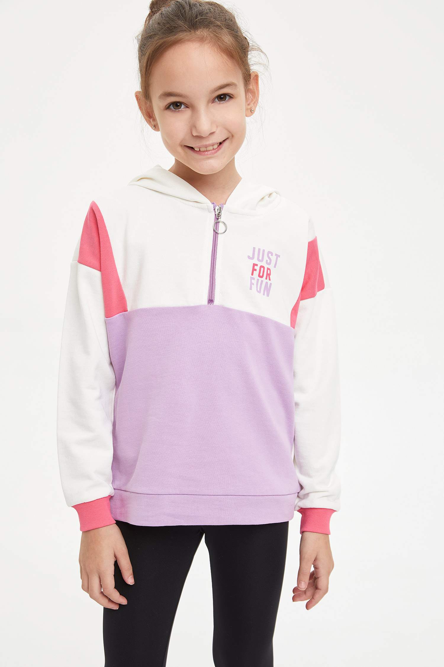 Kız Çocuk Yazı Baskılı Renk Bloklu Sweatshirt