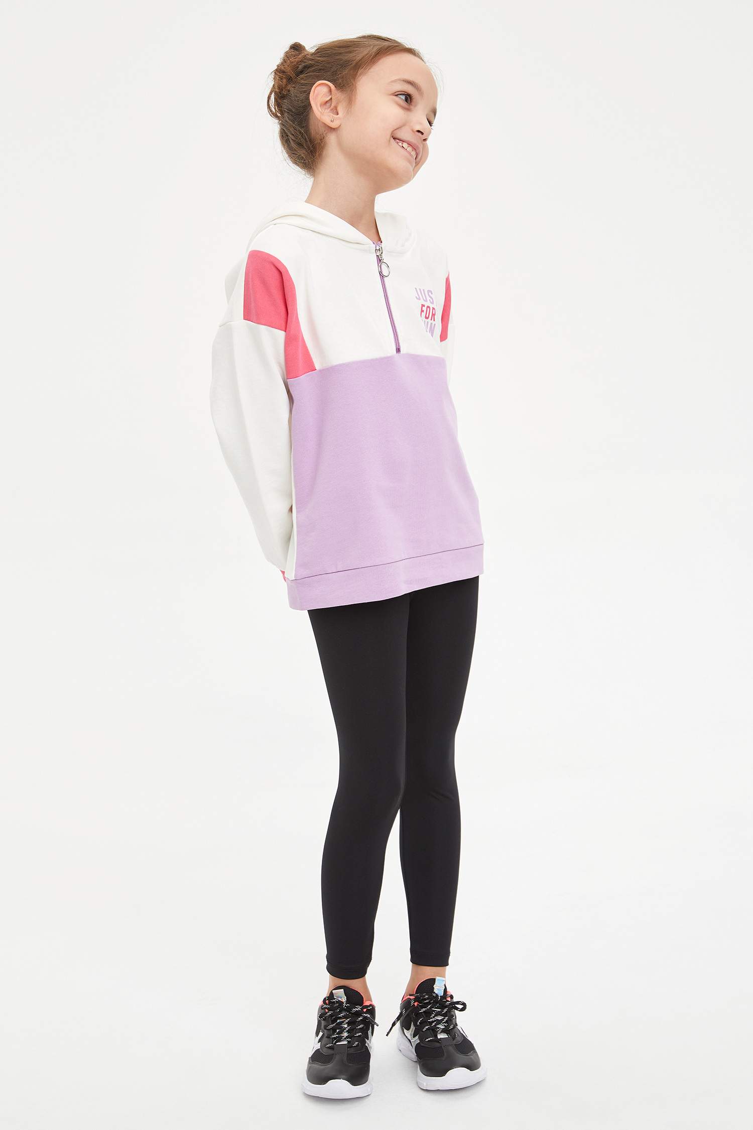 Kız Çocuk Yazı Baskılı Renk Bloklu Sweatshirt