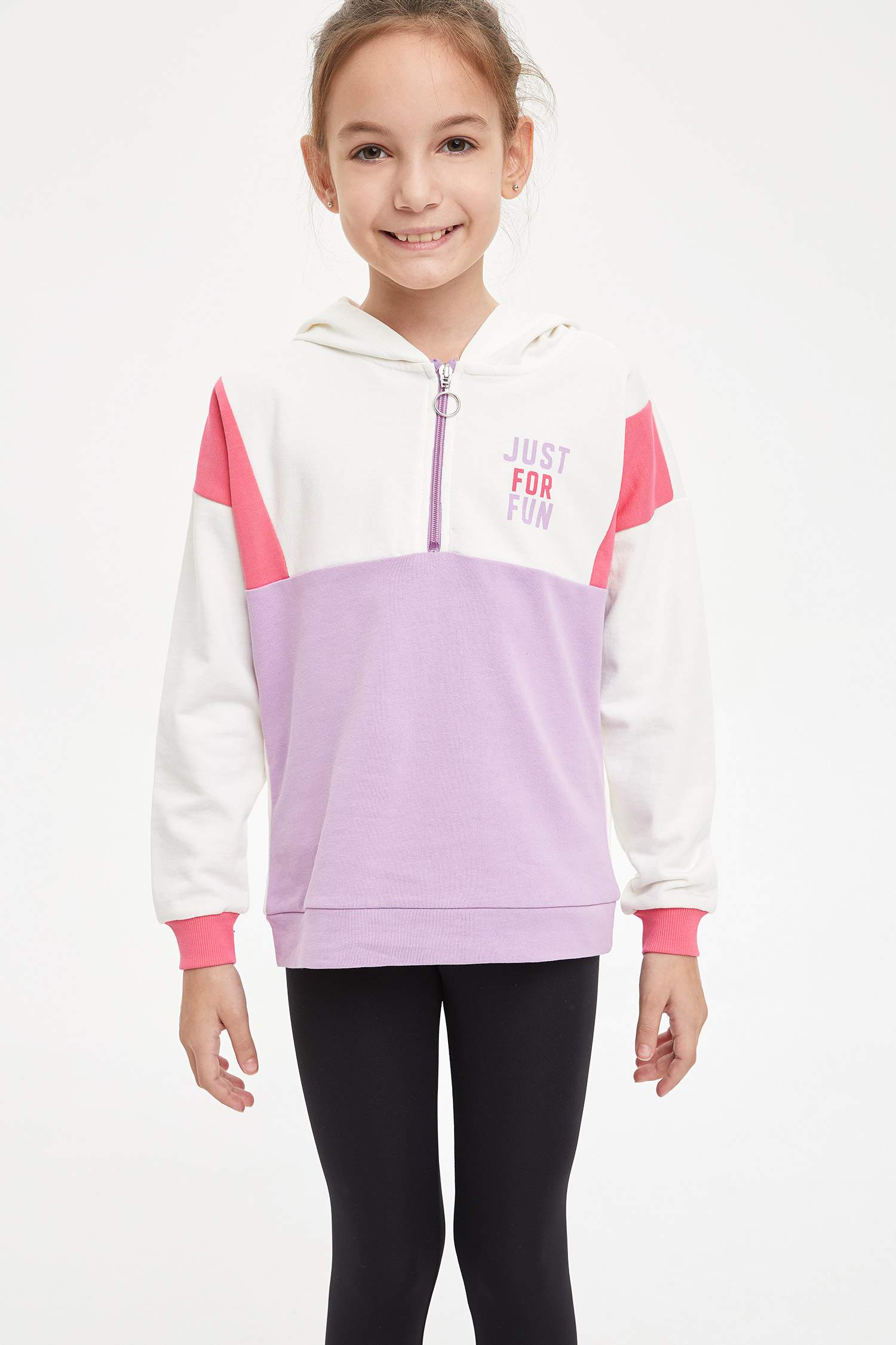 Kız Çocuk Yazı Baskılı Renk Bloklu Sweatshirt