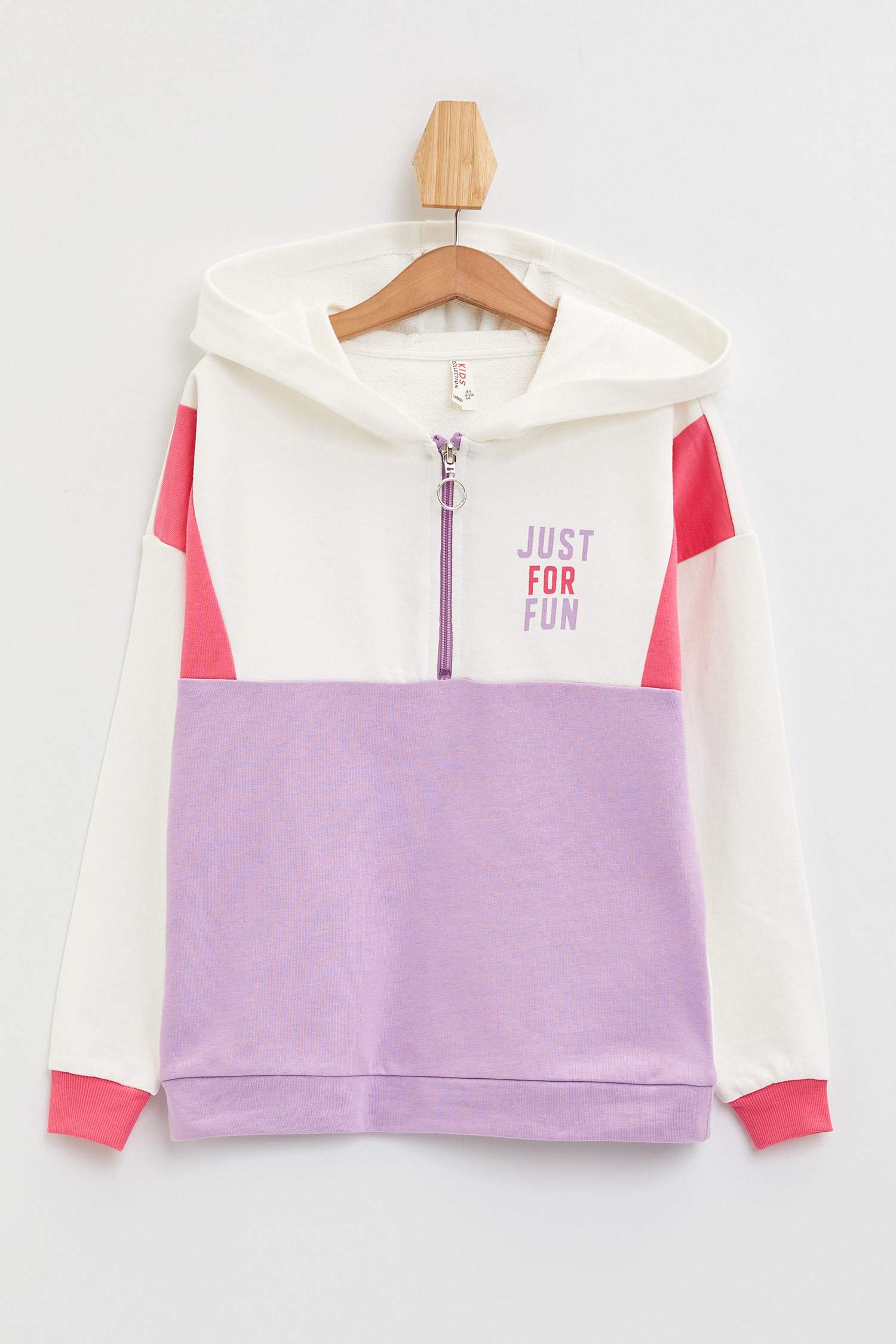 Kız Çocuk Yazı Baskılı Renk Bloklu Sweatshirt