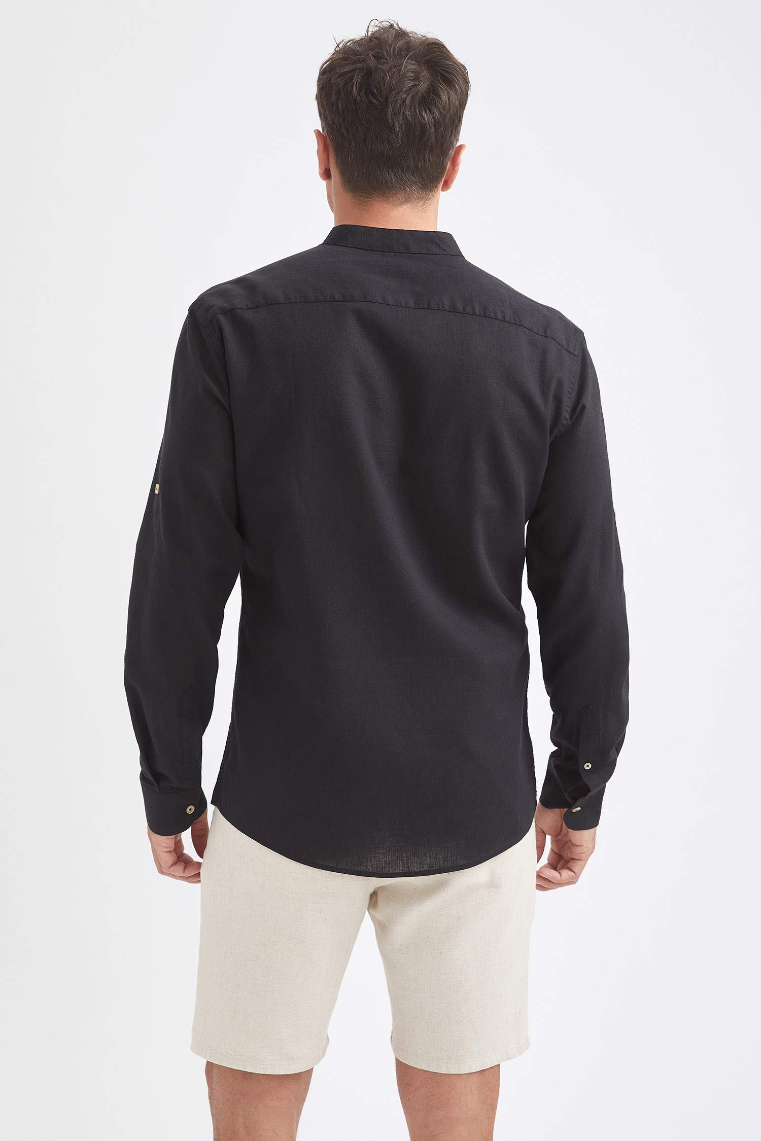 Modern Fit Hakim Yaka Uzun Kollu Keten Gömlek