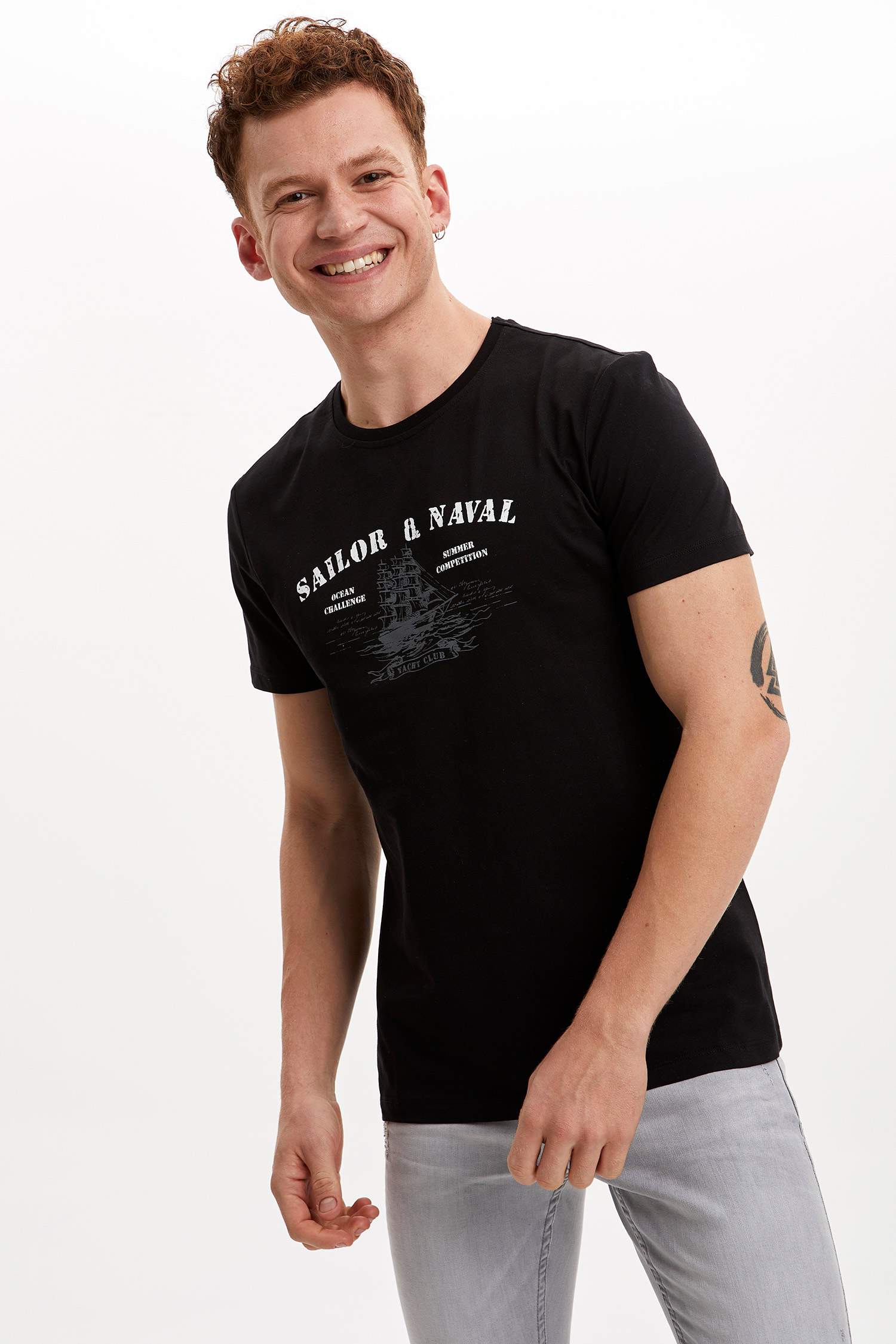Baskılı Bisiklet Yaka Slim Fit Tişört