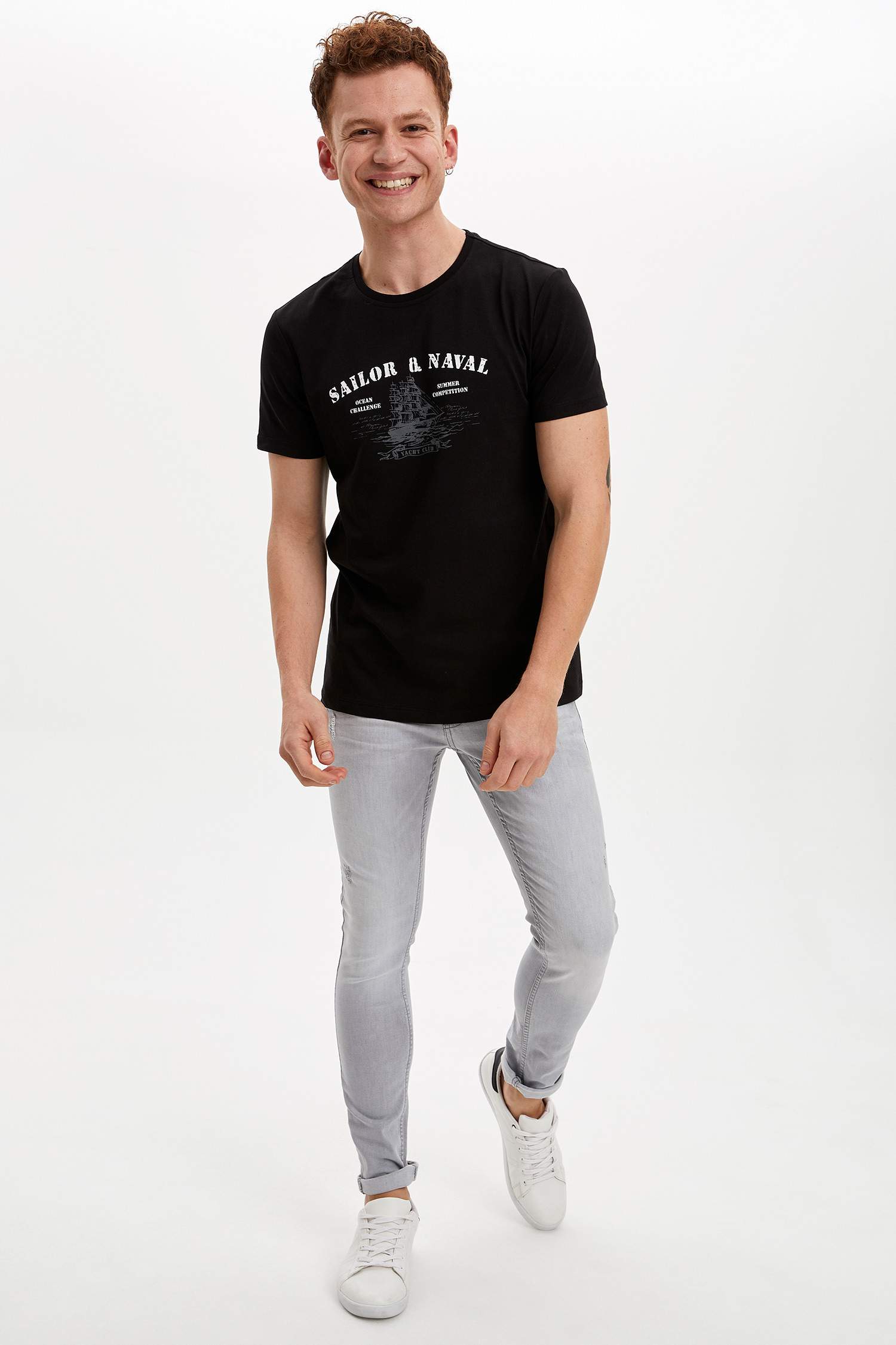 Baskılı Bisiklet Yaka Slim Fit Tişört